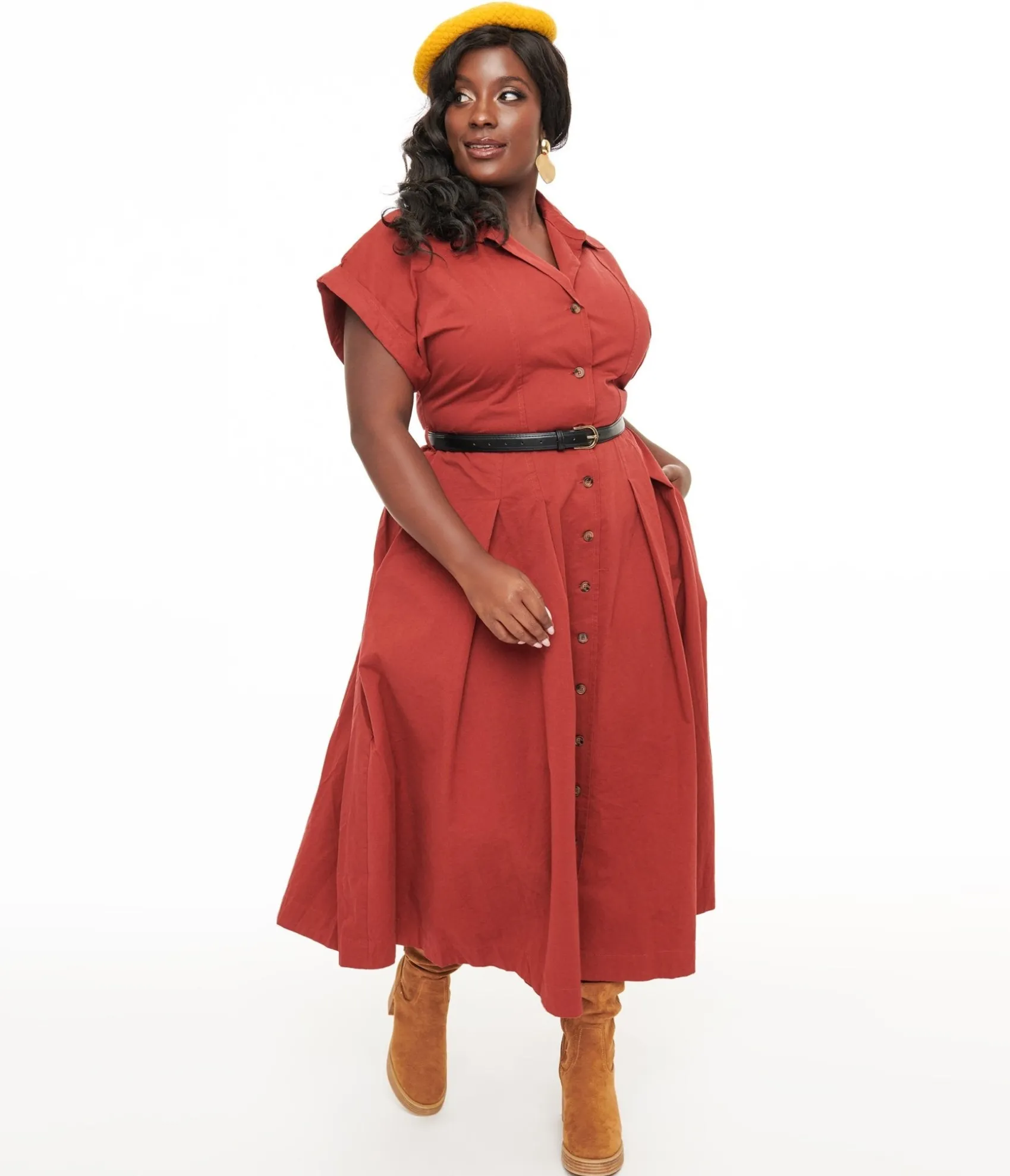 Unique Vintage Plus Size Berry Perfect Balance Midi Shirt Dress Discount
