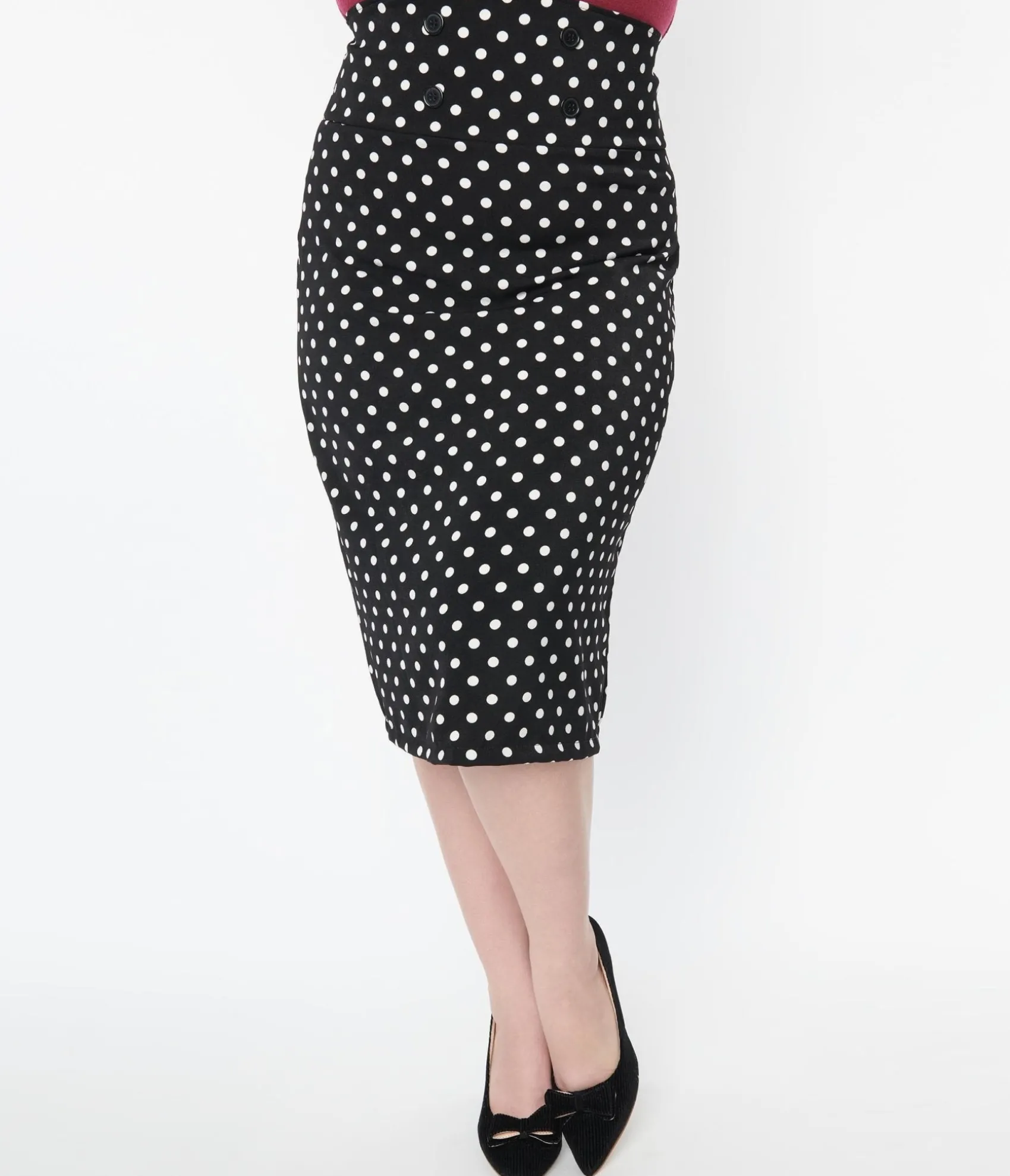 Unique Vintage Plus Size Black & White Polka Dot Wiggle Skirt Hot