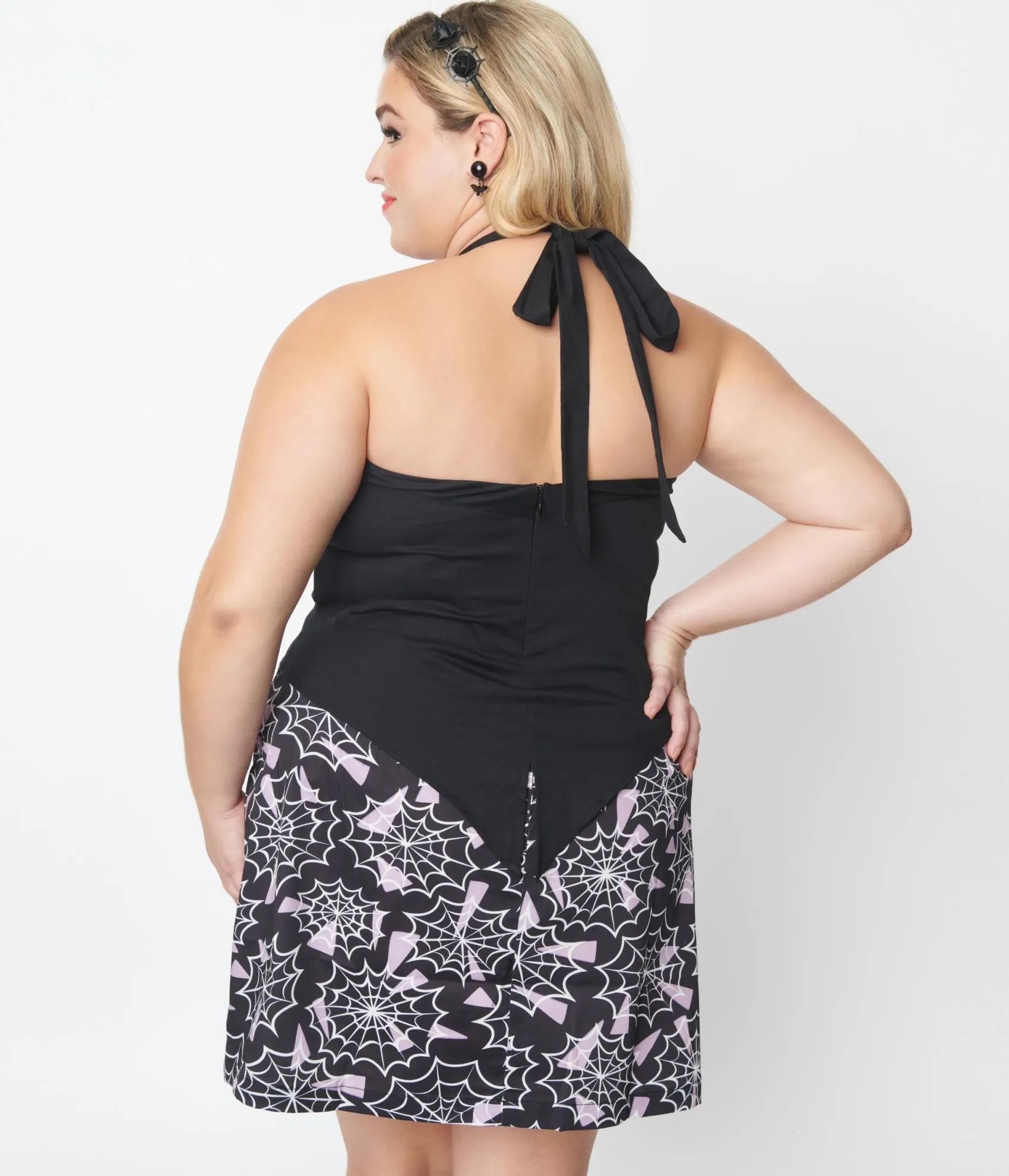 Unique Vintage Plus Size Black Bat Halter Crop Top Outlet