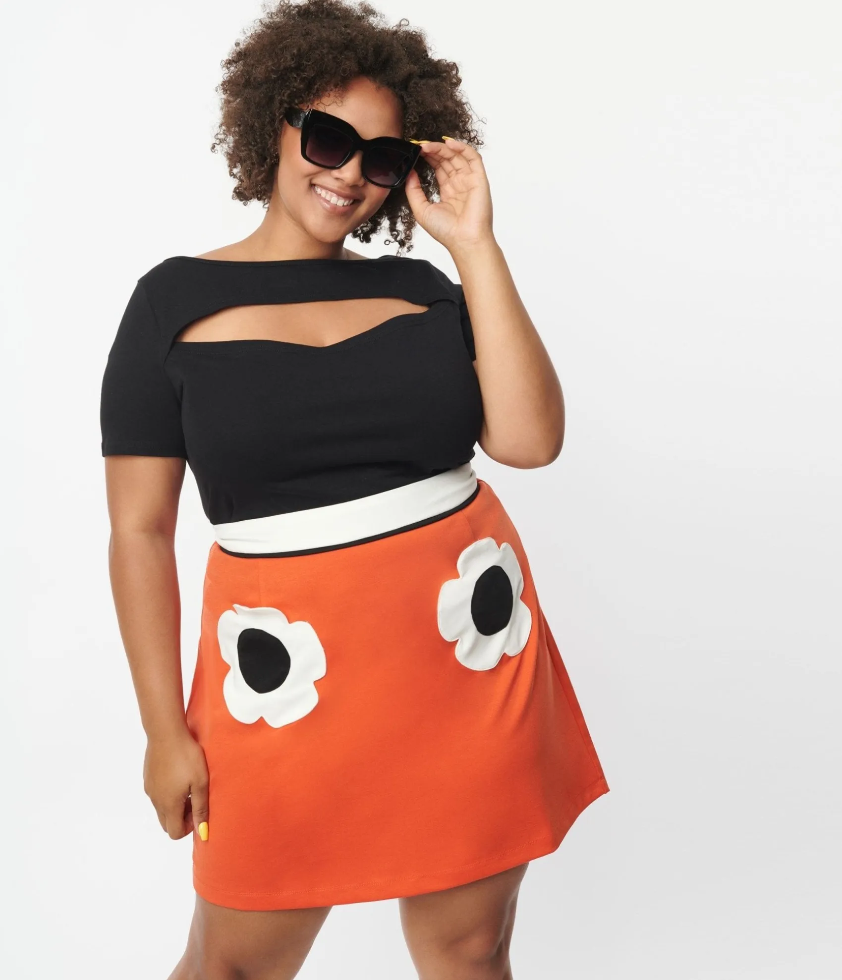 Unique Vintage Plus Size Black Cut Out Knit Top Sale