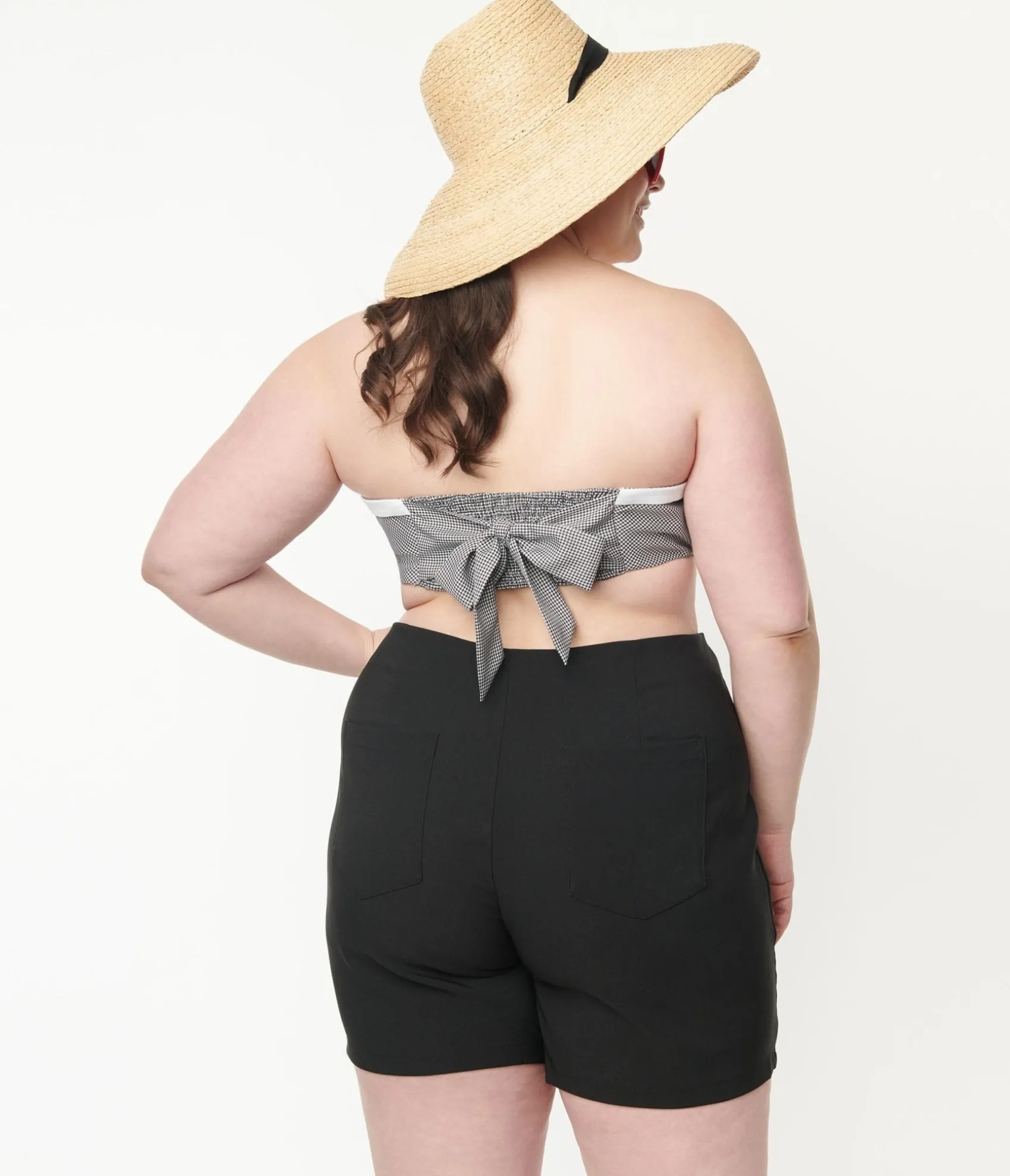 Unique Vintage Plus Size Black Gingham & Cherry Skull Bandeau Crop Top Outlet