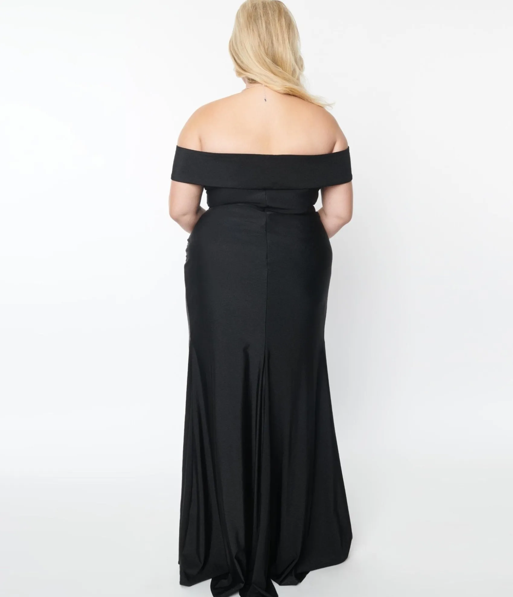Unique Vintage Plus Size Black Off The Shoulder Full Length Dress Outlet