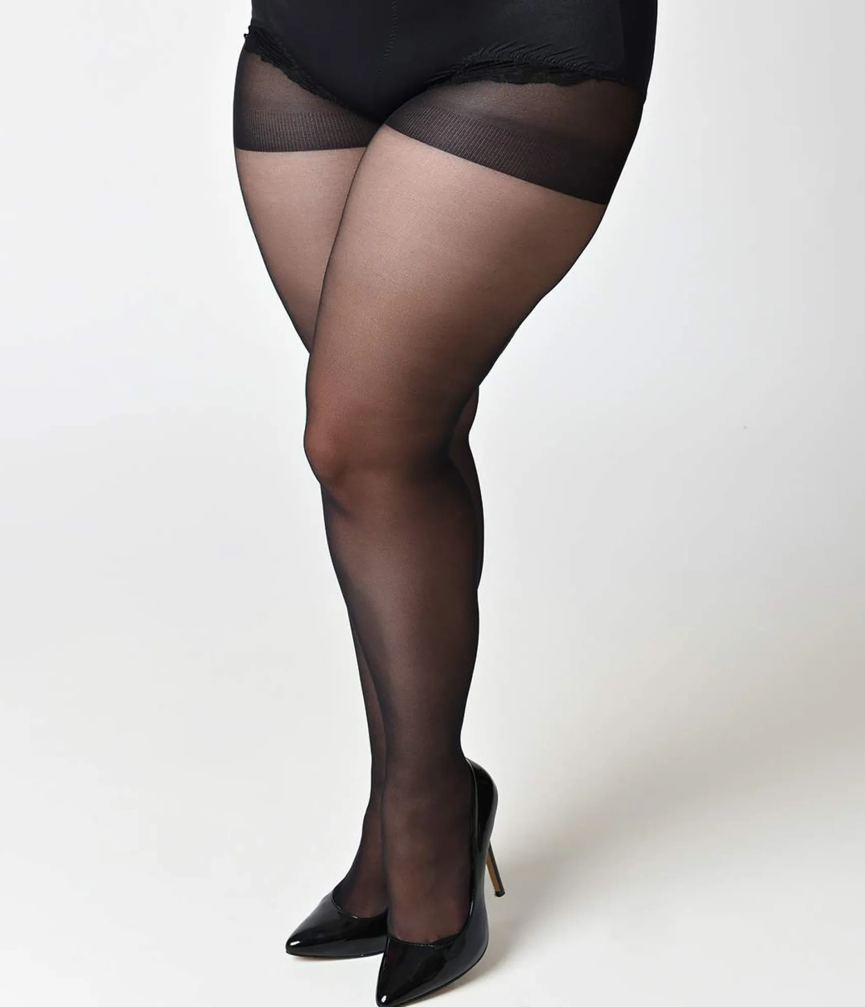 Unique Vintage Plus Size Black Sheer Backseam Pantyhose Clearance