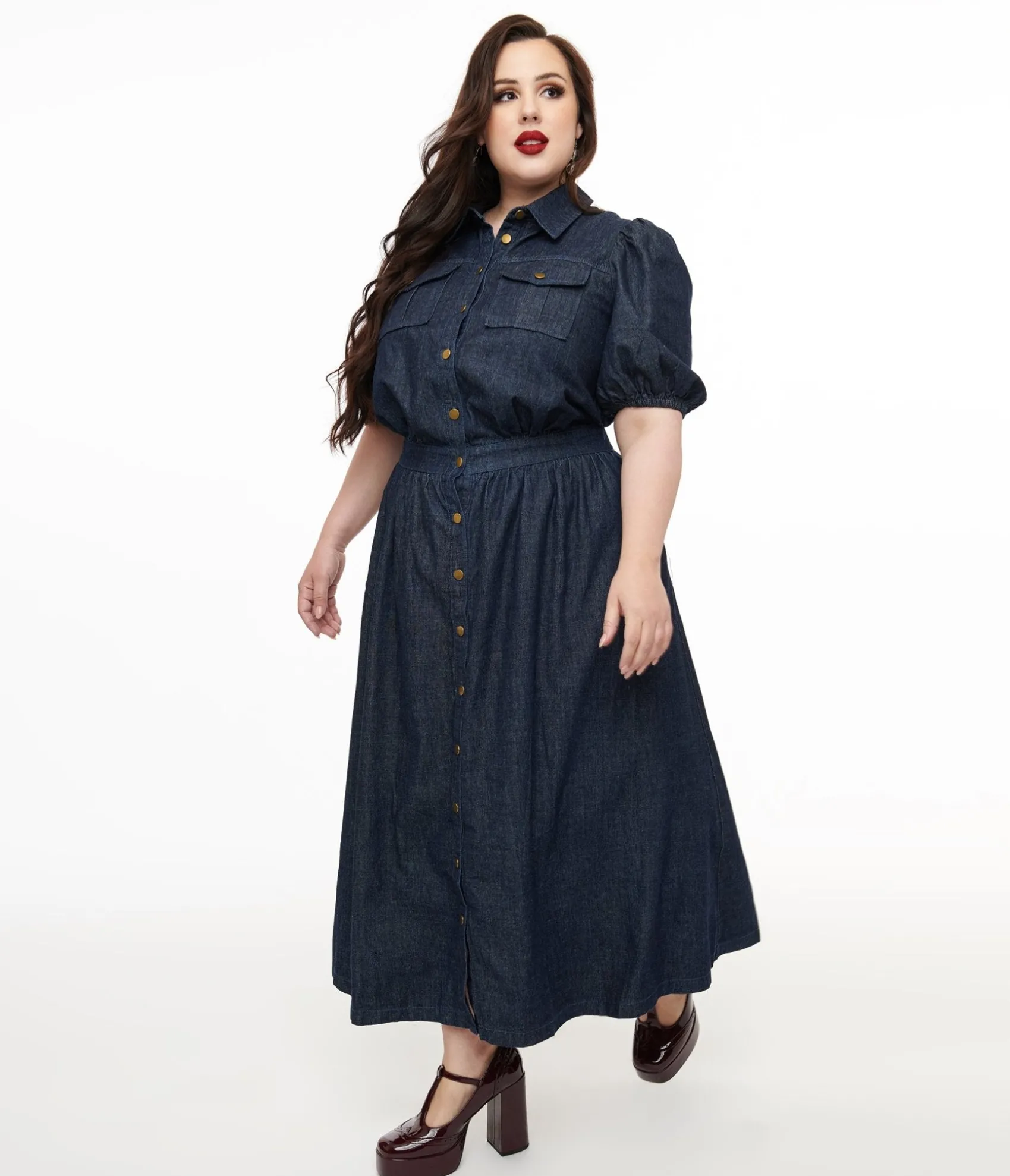 Unique Vintage Plus Size Blue Denim Get The Look Midi Dress Outlet