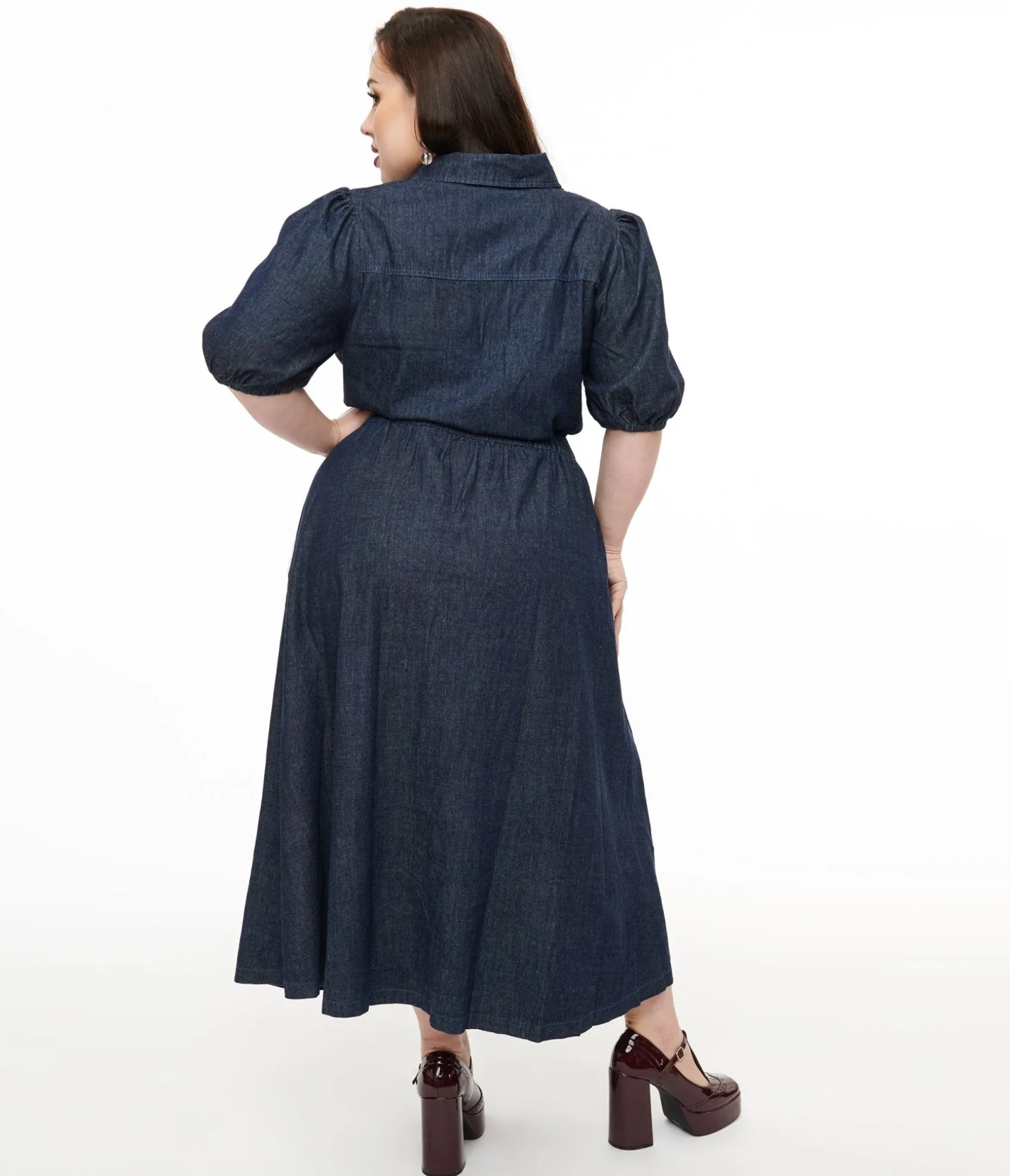 Unique Vintage Plus Size Blue Denim Get The Look Midi Dress Outlet