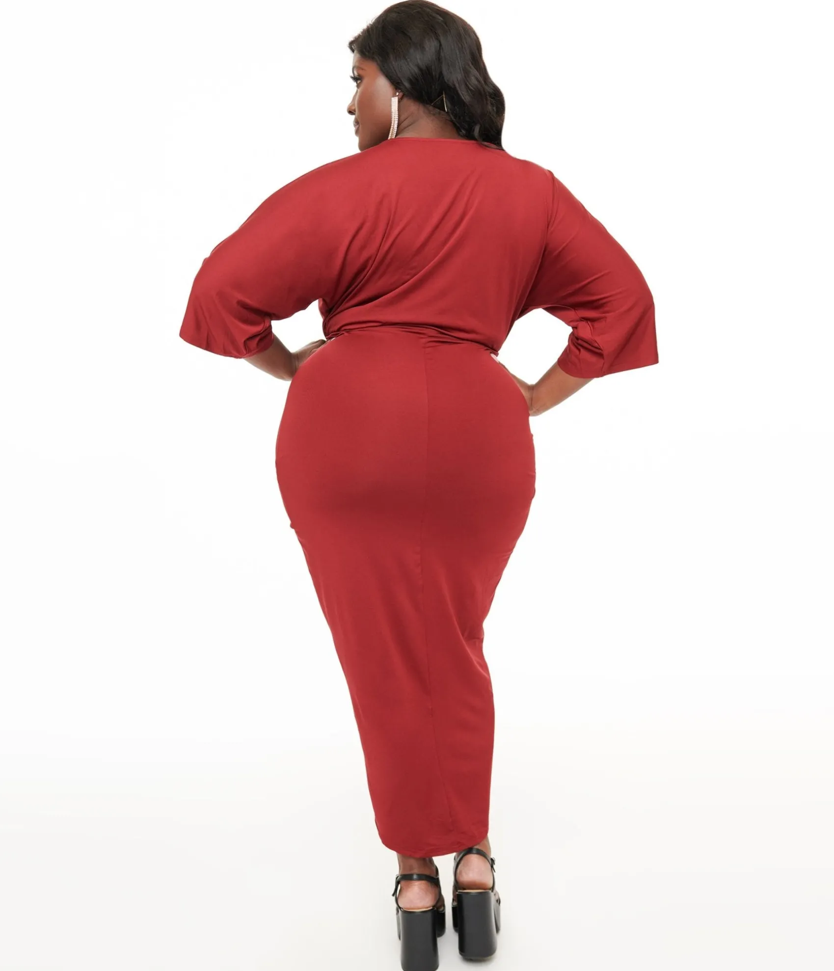 Unique Vintage Plus Size Burgundy Ruched Wiggle Dress Best Sale