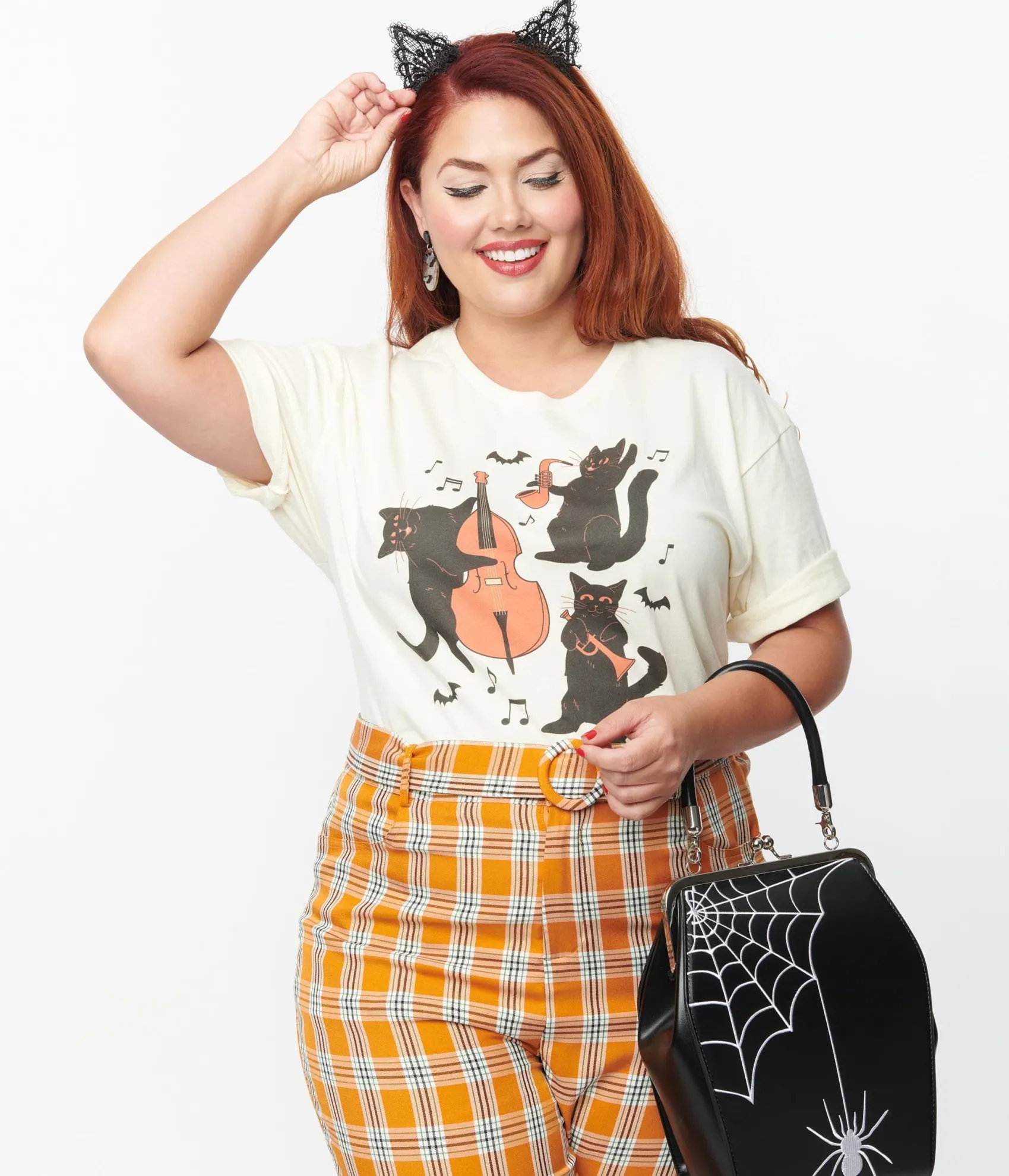 Unique Vintage Plus Size Cream Jazz Cats Unisex Graphic Tee Best