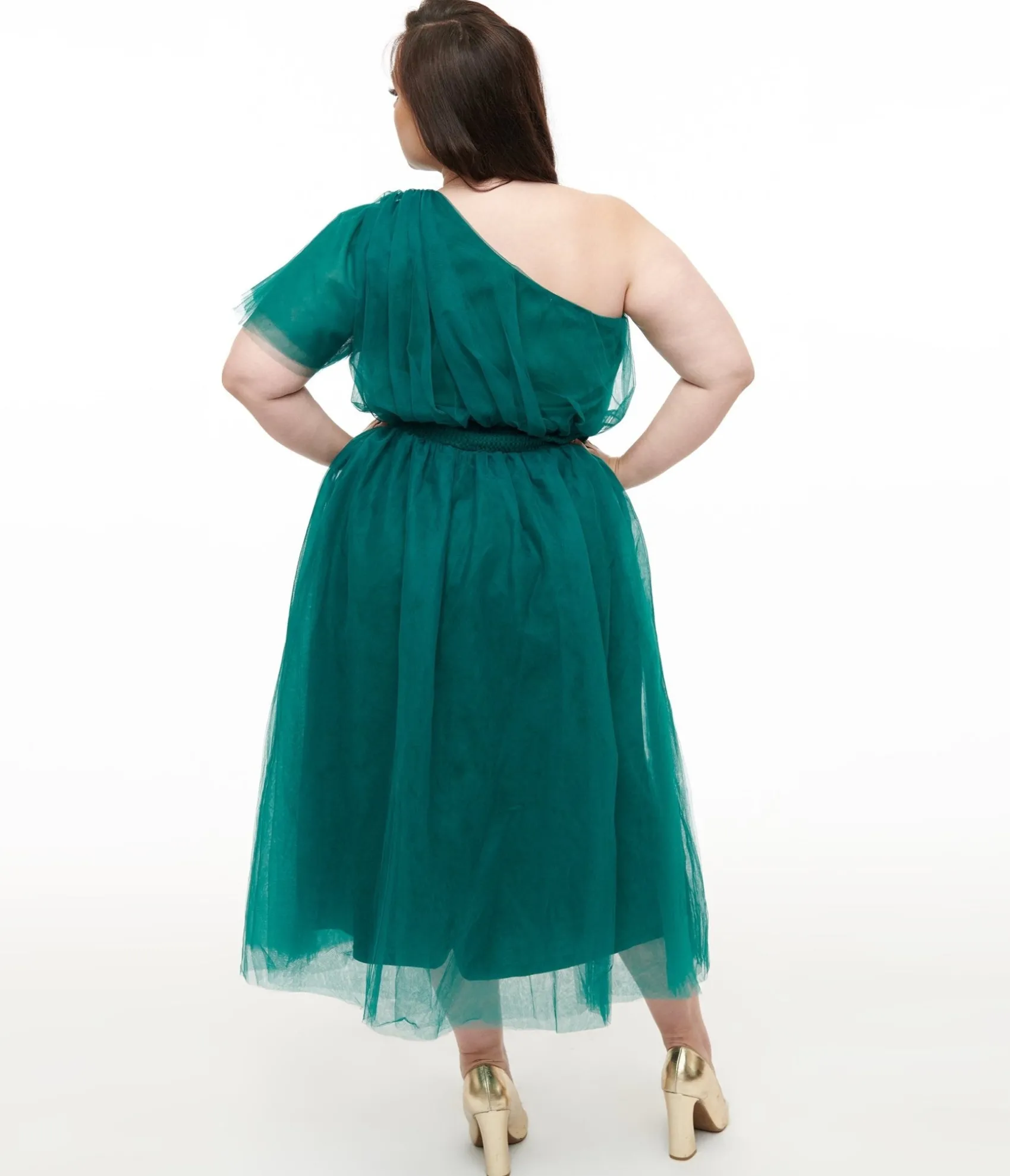 Unique Vintage Plus Size Emerald Tulle Lively Charm Midi Dress Flash Sale