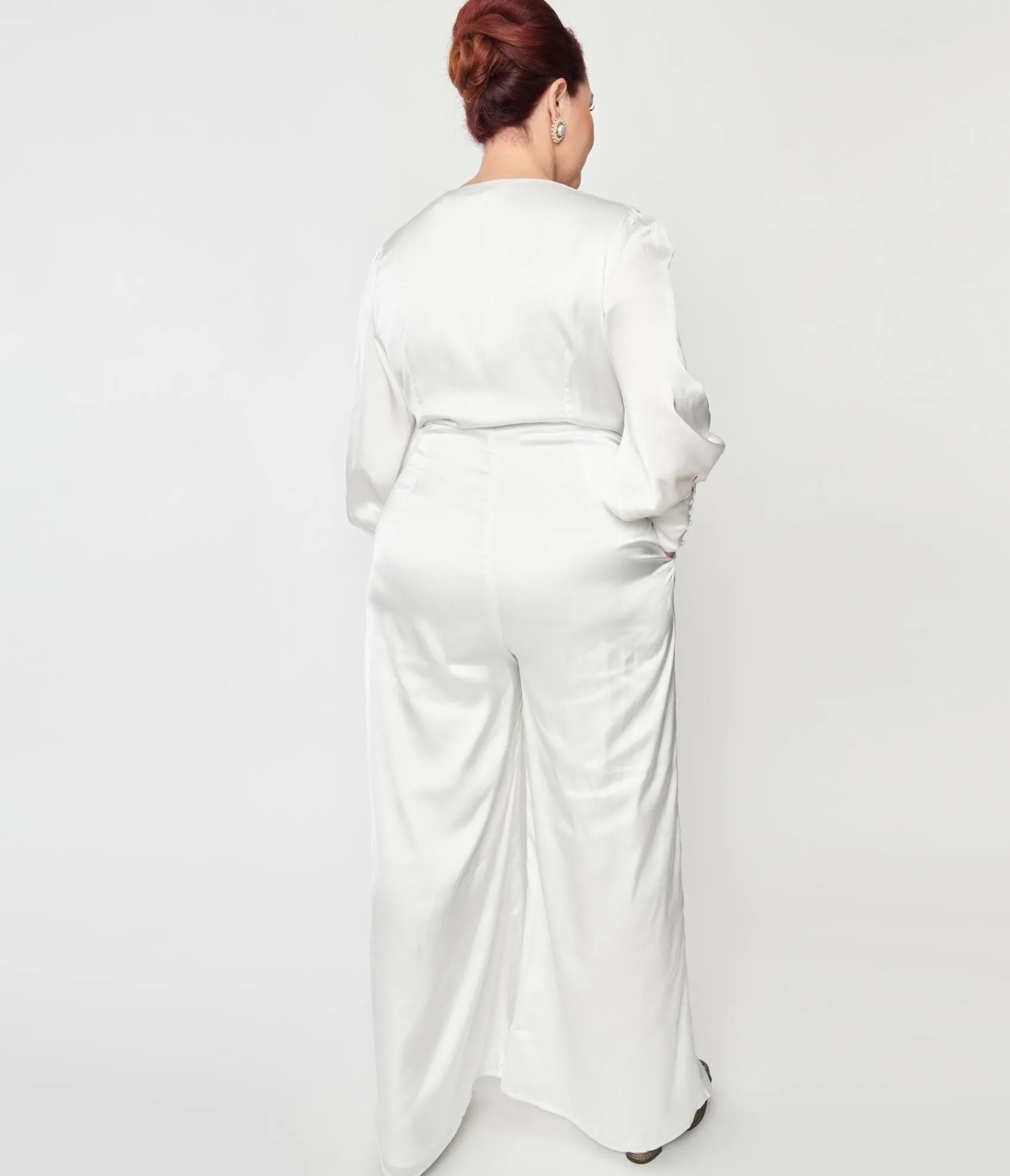 Unique Vintage Plus Size Ivory Satin Marina Jumpsuit Online