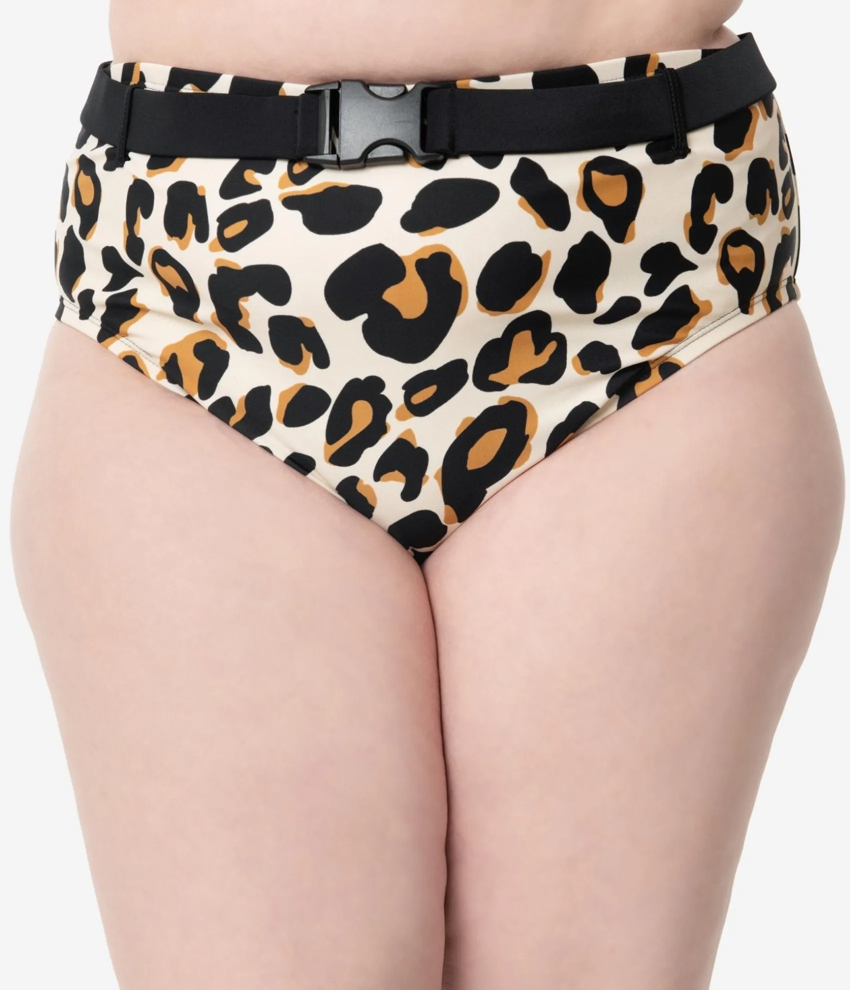 Unique Vintage Plus Size Leopard Print Belted Swim Bottom Online