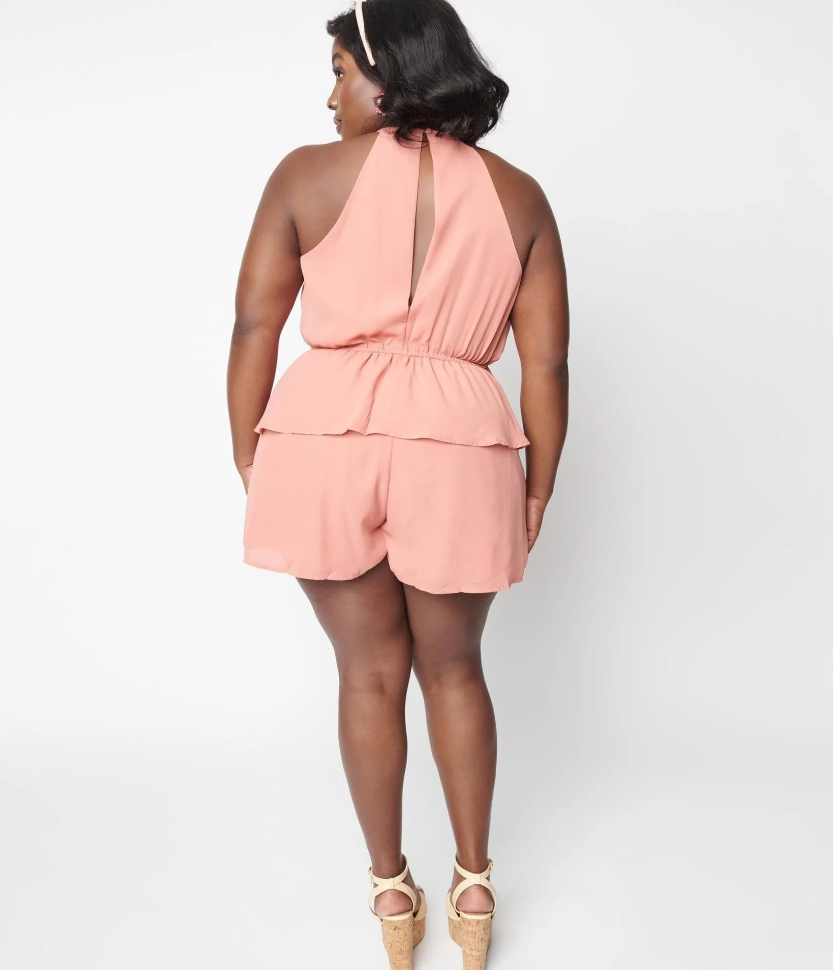 Unique Vintage Plus Size Pink Ruffle Romper Outlet