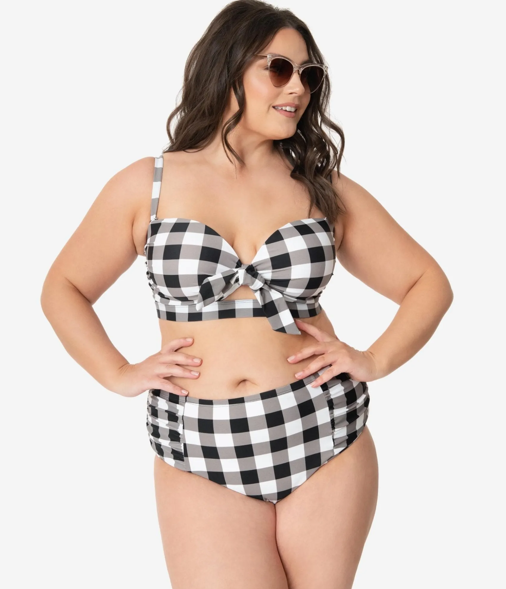 Unique Vintage Plus Size Retro Style Black & White Gingham Swim Bottom Best Sale