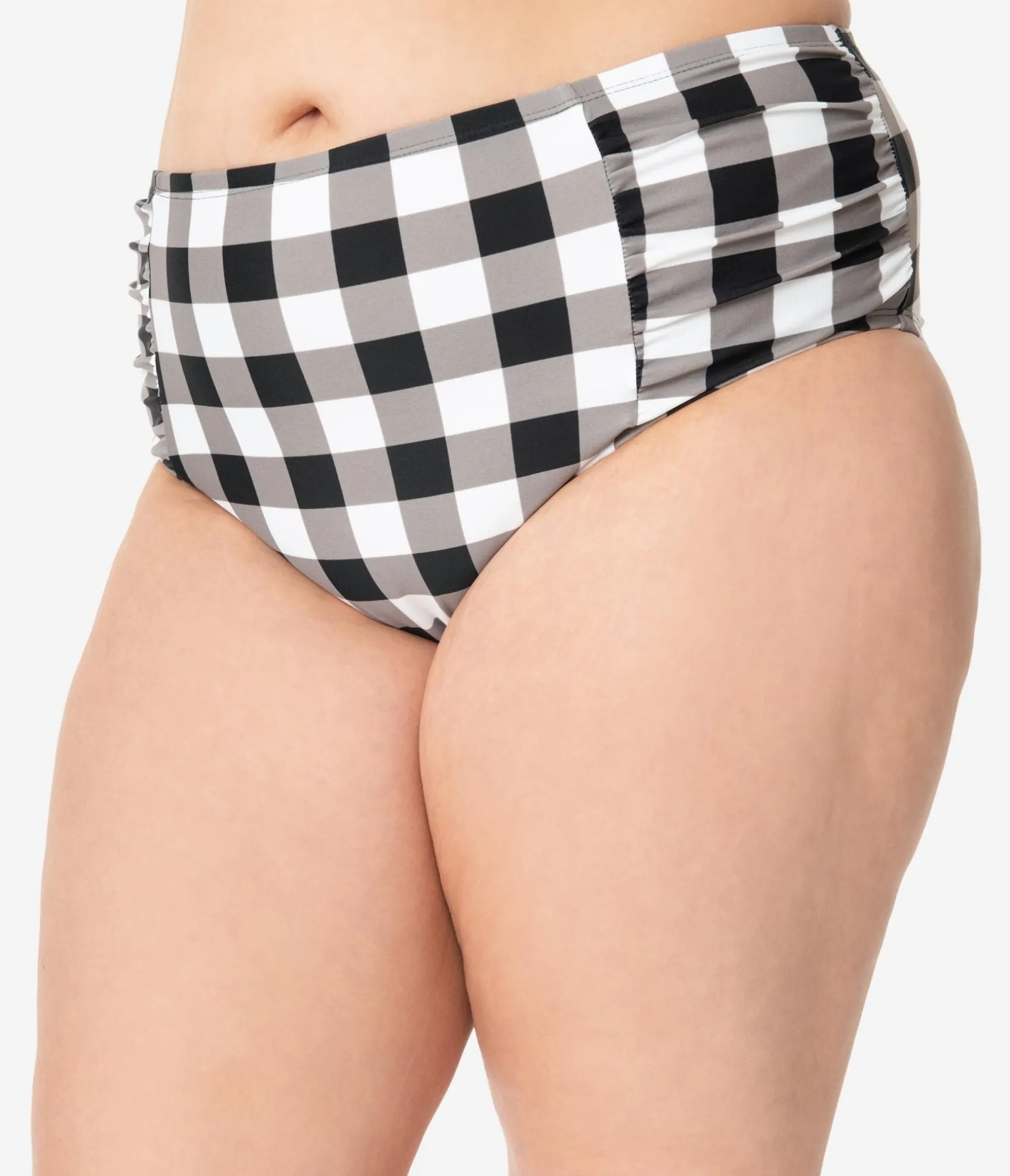 Unique Vintage Plus Size Retro Style Black & White Gingham Swim Bottom Best Sale