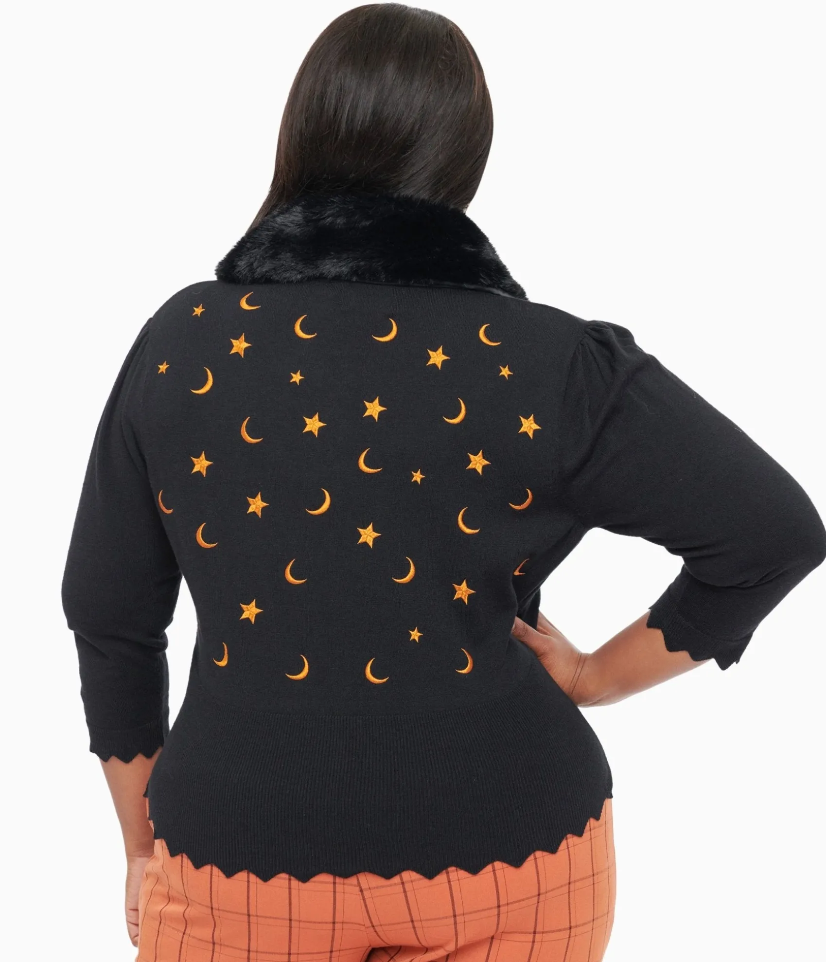 Unique Vintage Plus Size 1950s Black & Orange Half Moon Cardigan New