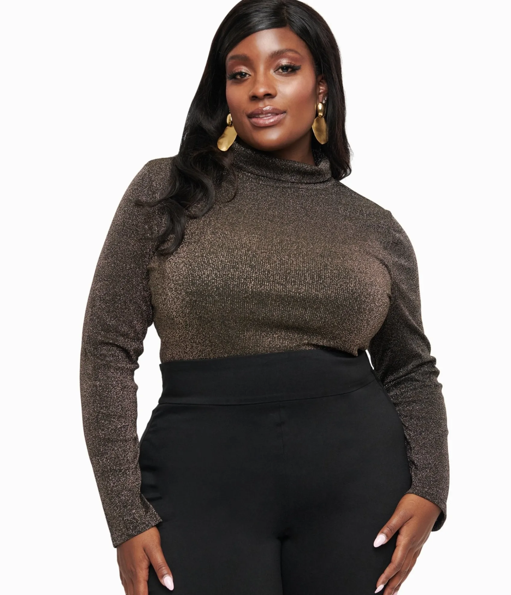 Unique Vintage Plus Size 1950s Black Opal Lurex Mock Turtleneck Top Flash Sale