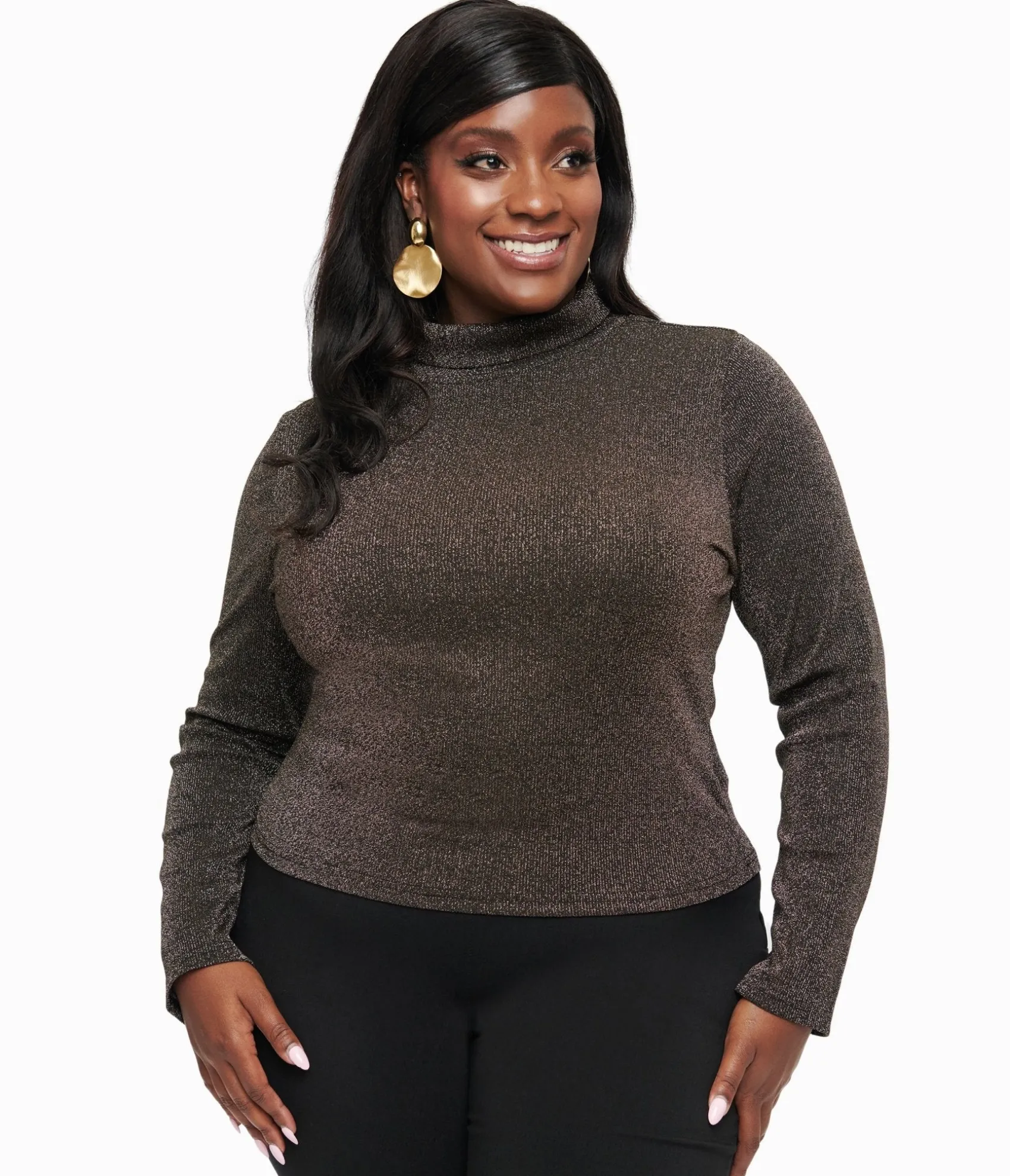 Unique Vintage Plus Size 1950s Black Opal Lurex Mock Turtleneck Top Flash Sale
