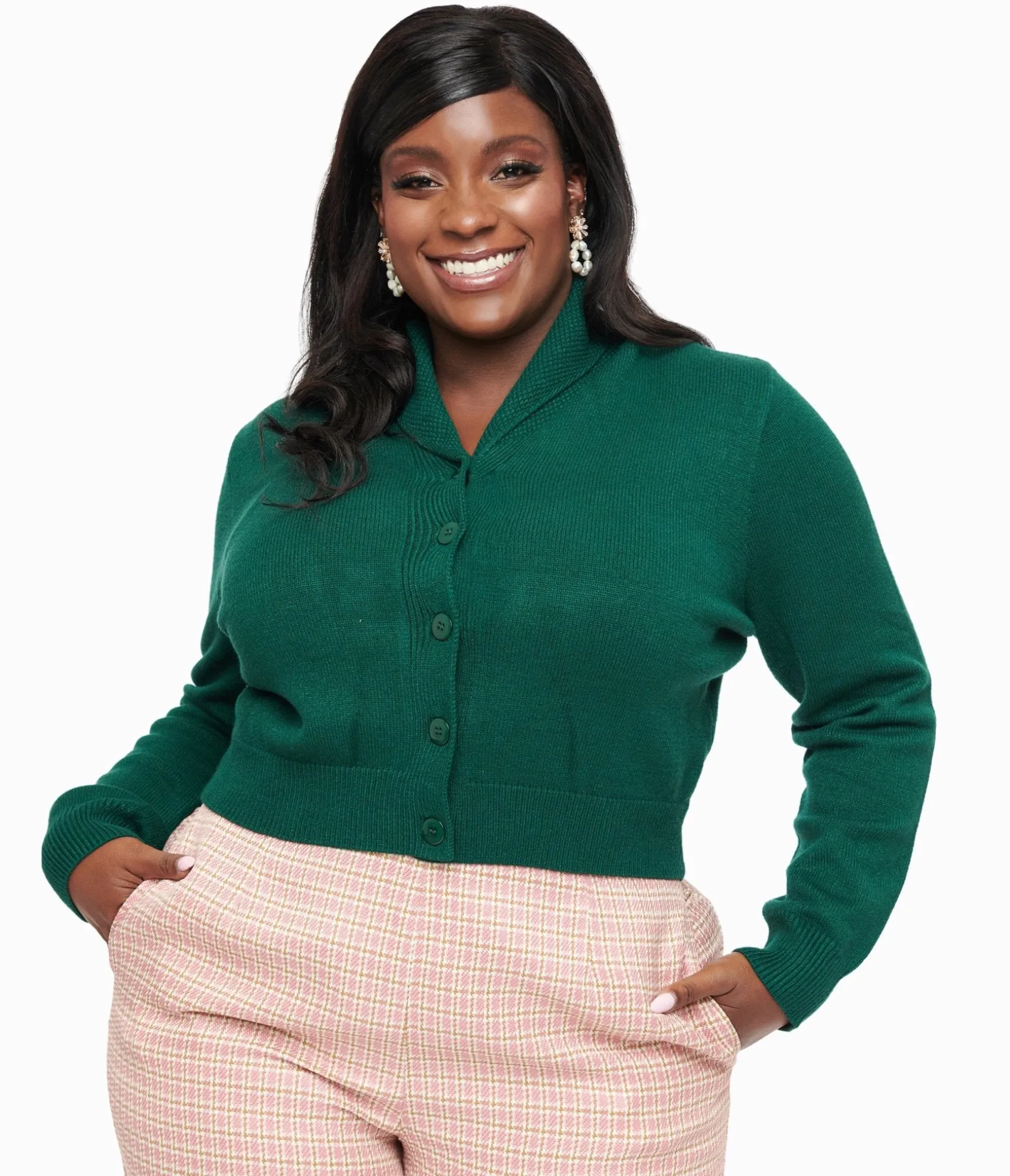 Unique Vintage Plus Size 1950s Forest Green Cropped Cardigan Best Sale