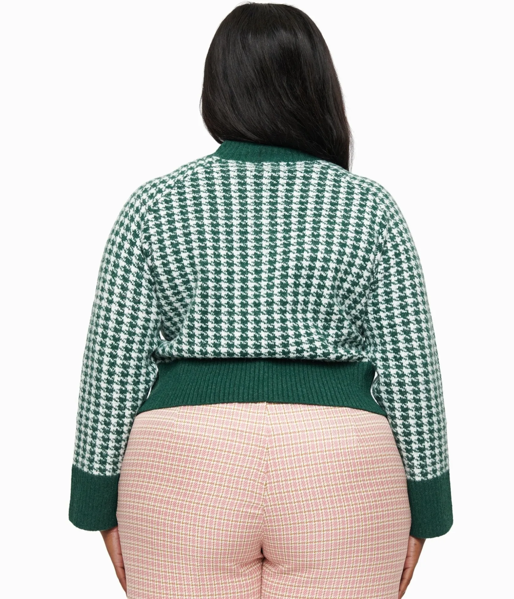 Unique Vintage Plus Size 1950s Green & White Houndstooth Hattie Cardigan Hot