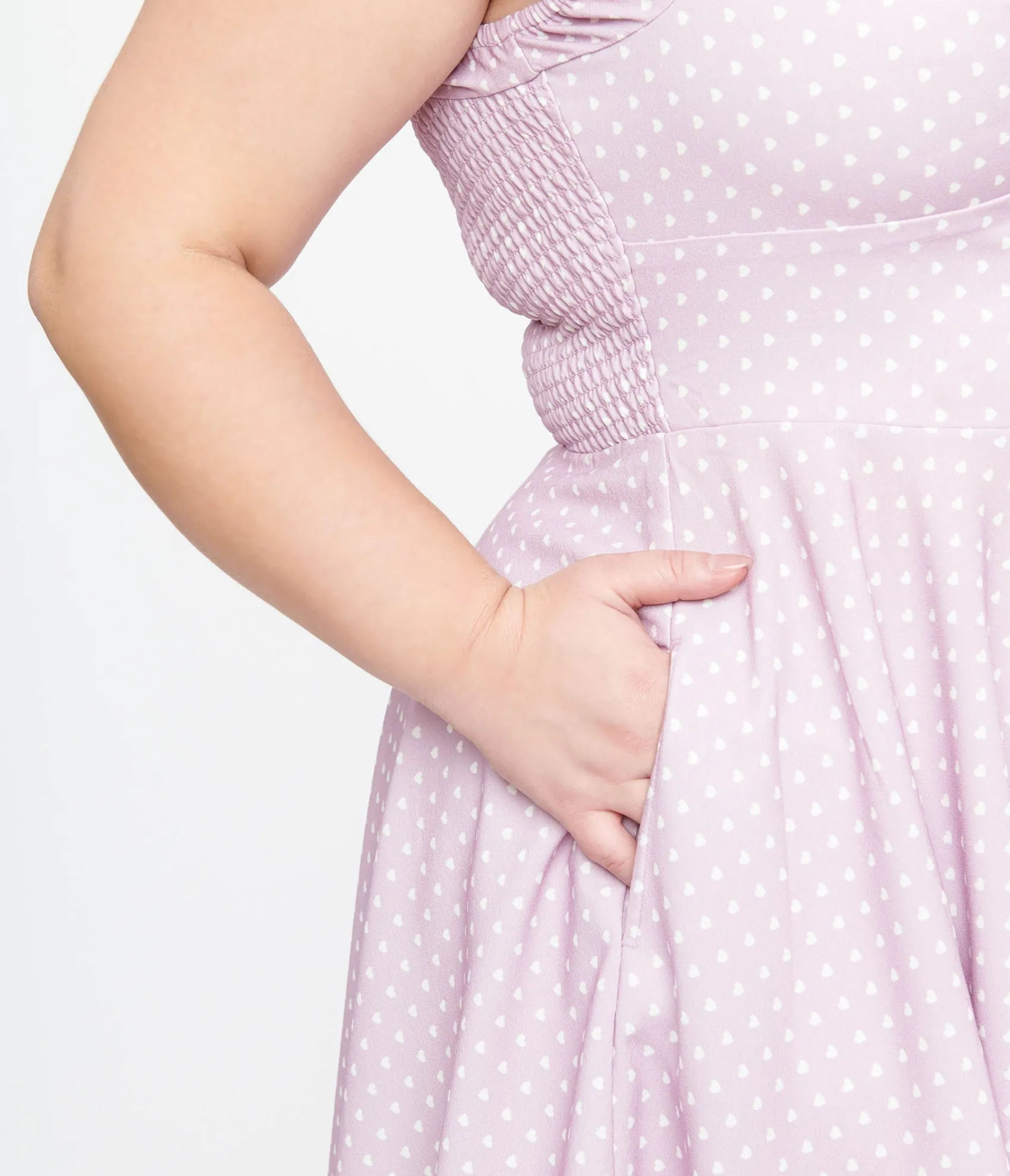 Unique Vintage Plus Size 1950s Lavender & White Heart Print Victoria Swing Dress Best