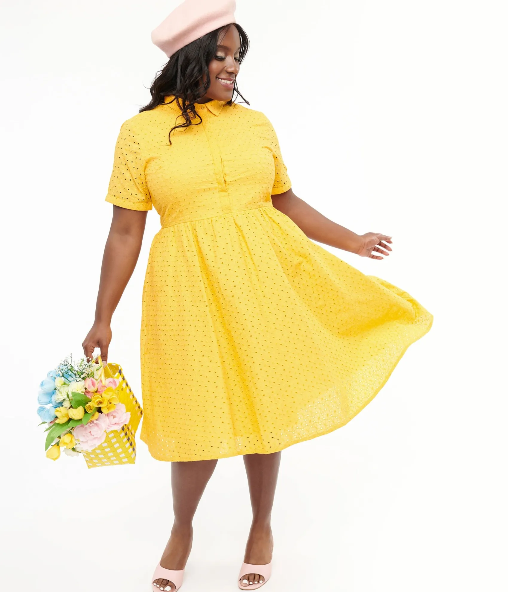 Unique Vintage Plus Size 1950s Marigold Eyelet Cotton Harlow Dress Best
