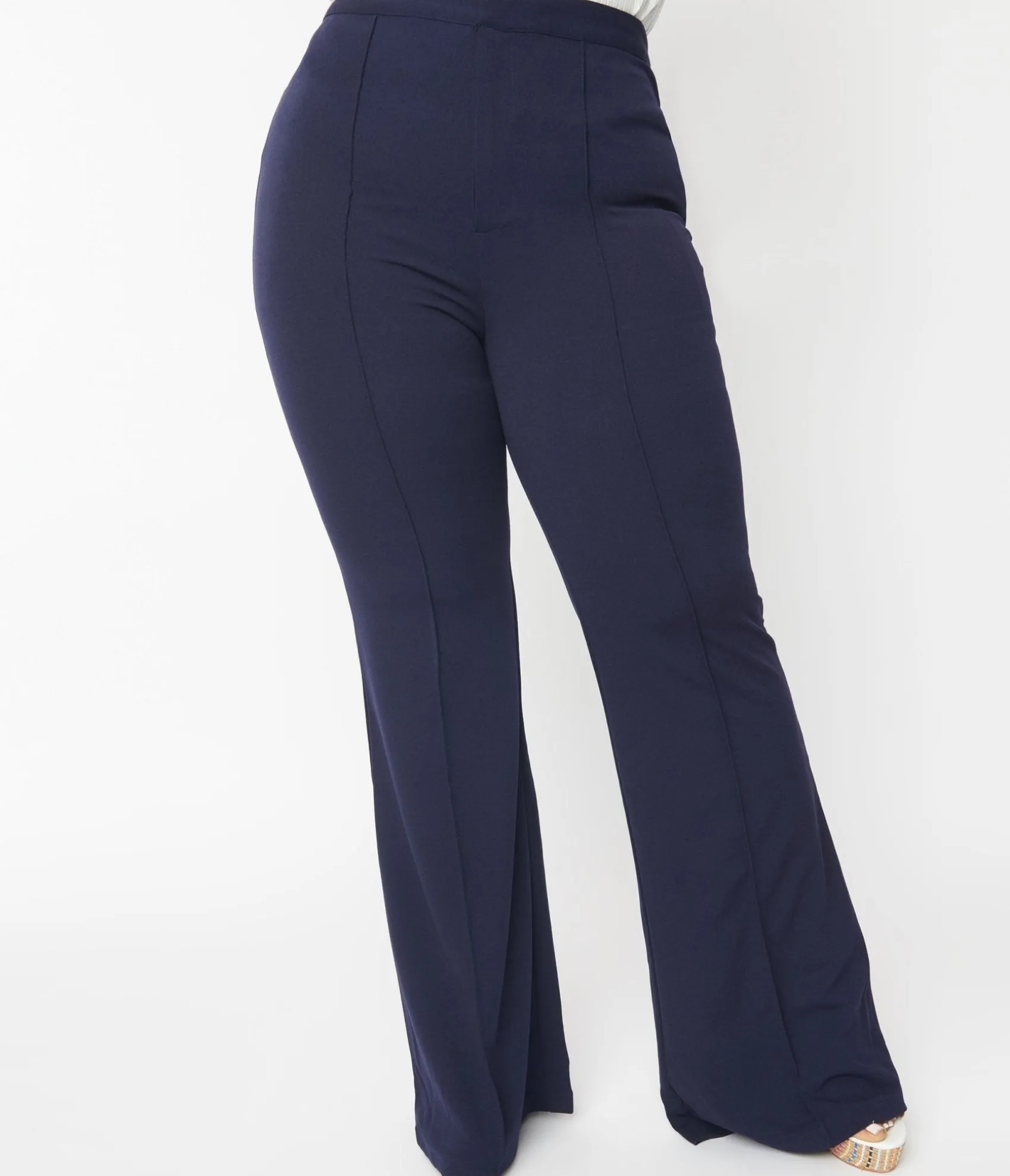 Unique Vintage Plus Size 1970s Navy High Waist Pintuck Pants Cheap