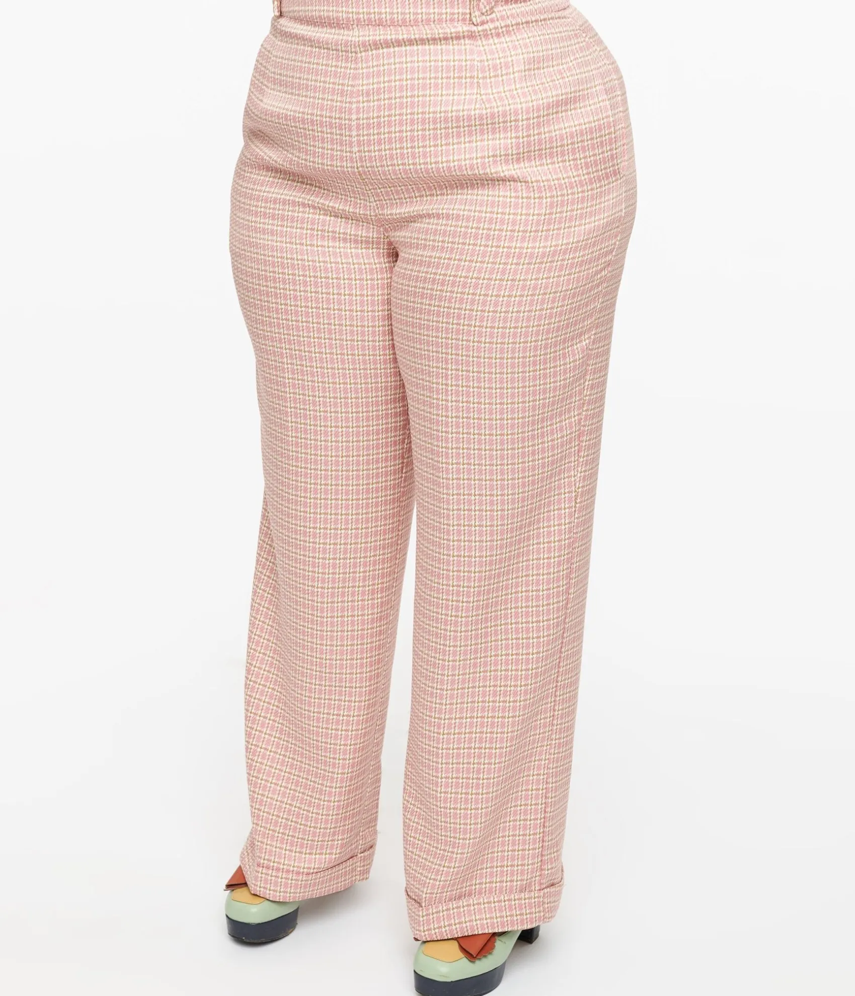 Unique Vintage Plus Size 1940s Pink Check Ruby Trousers Outlet