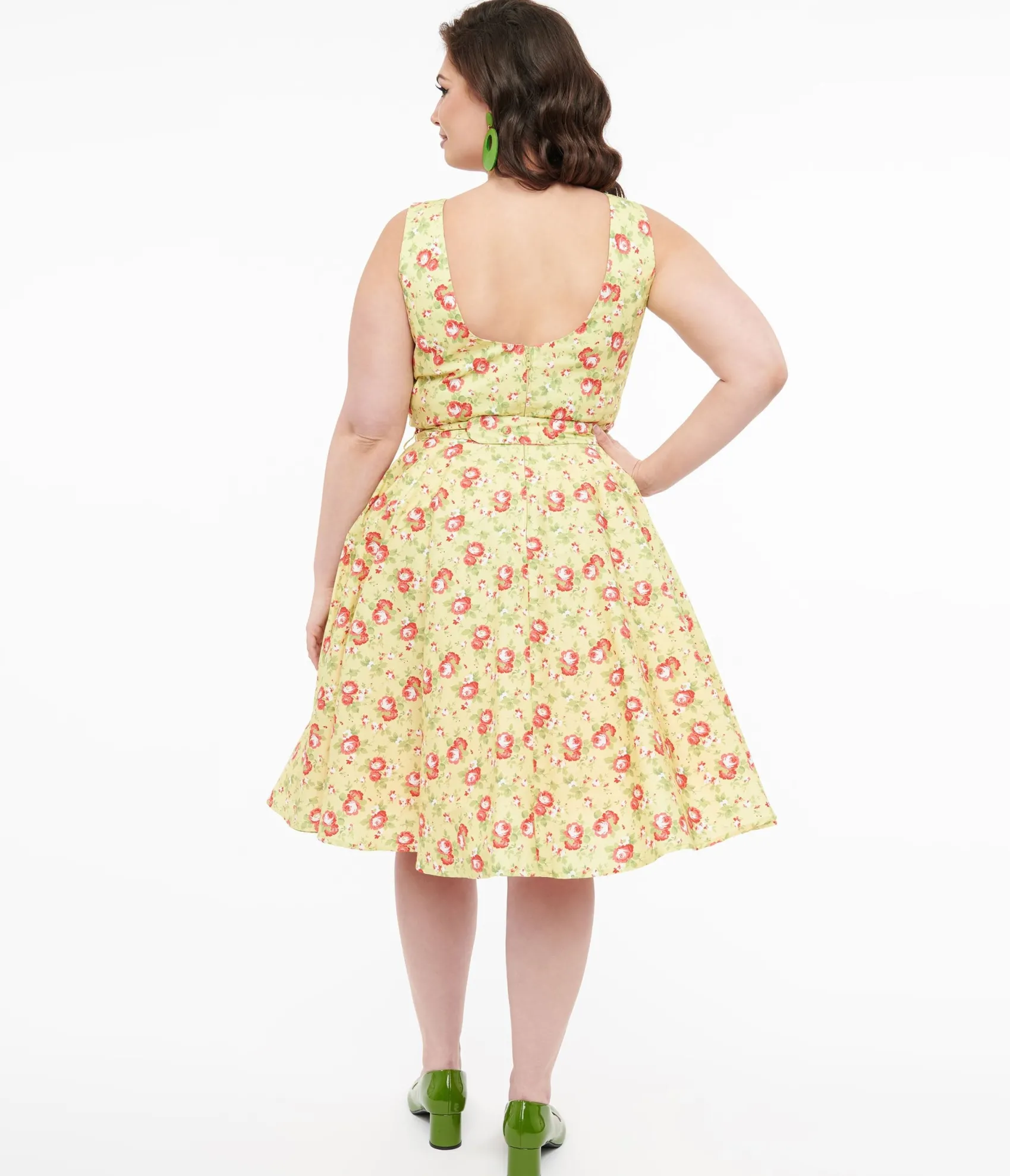 Unique Vintage Plus Size 1950s Pistachio Green & Pink Floral Cotton Selda Swing Dress Discount