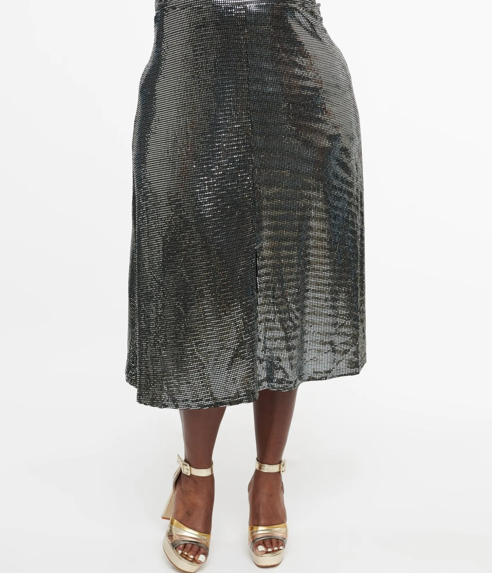 Unique Vintage Plus Size 1970s Silver Boogie Night Midi Skirt Sale