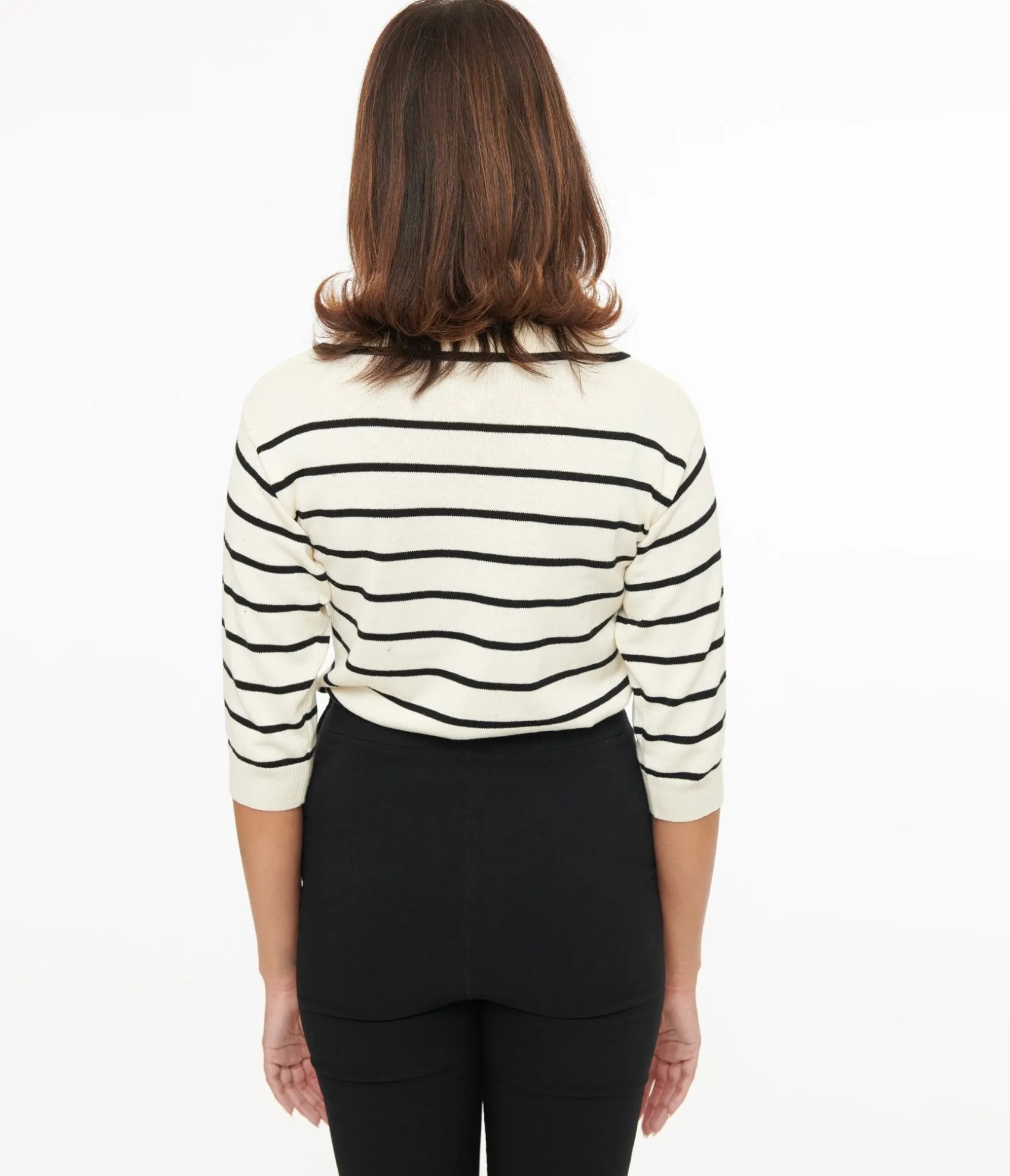 Unique Vintage Polagram 1960s Ivory & Black Stripe Polo Knit Sweater Cheap