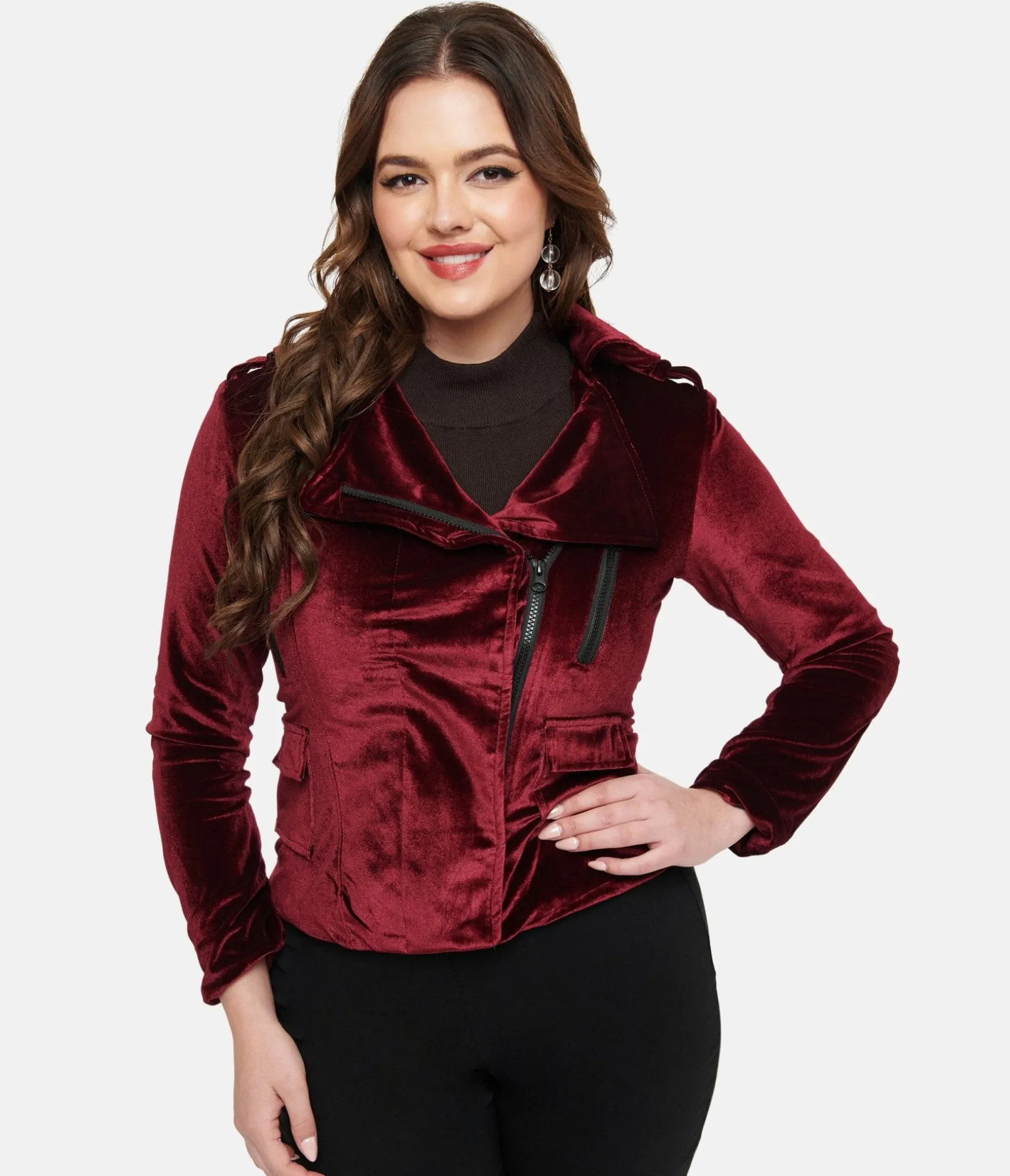 Unique Vintage Pretty Attitude Clothing Burgundy Velvet You Could Be Mine Moto Jacket Best