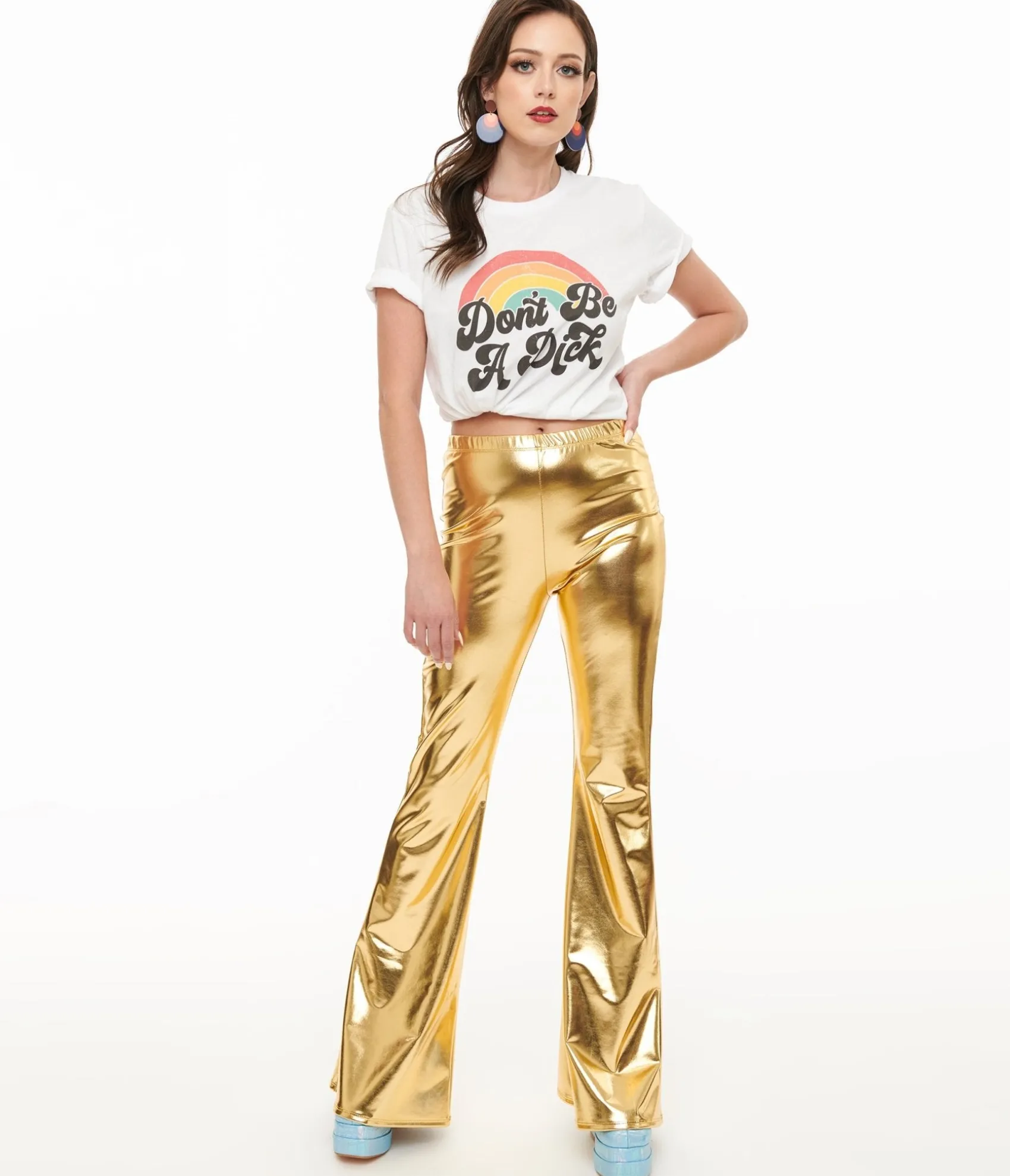 Unique Vintage Pretty Attitude Clothing 1970s Gold Palazzo Flare Pants Discount