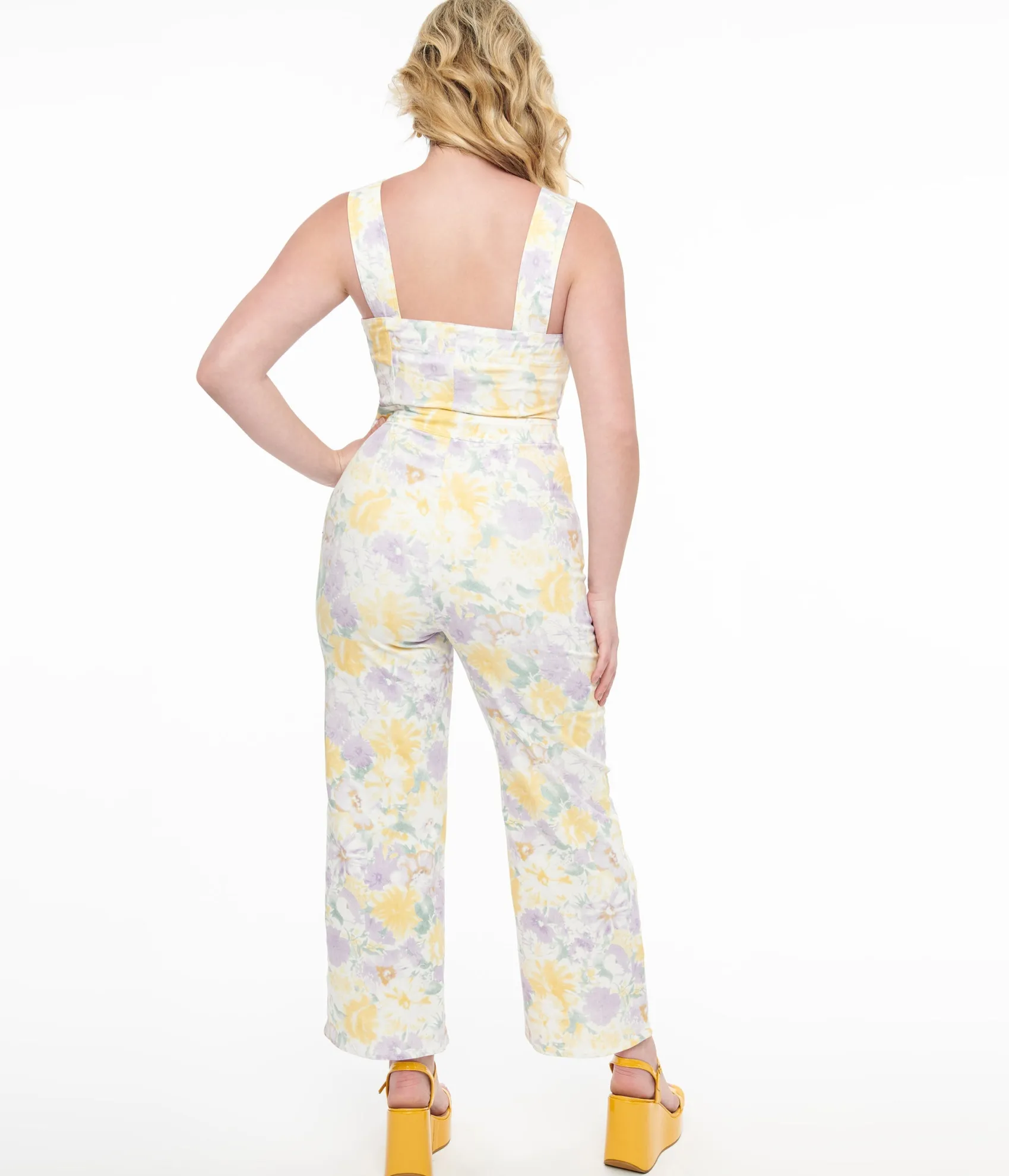 Unique Vintage Purple & Yellow Pastel Floral Jumpsuit Shop