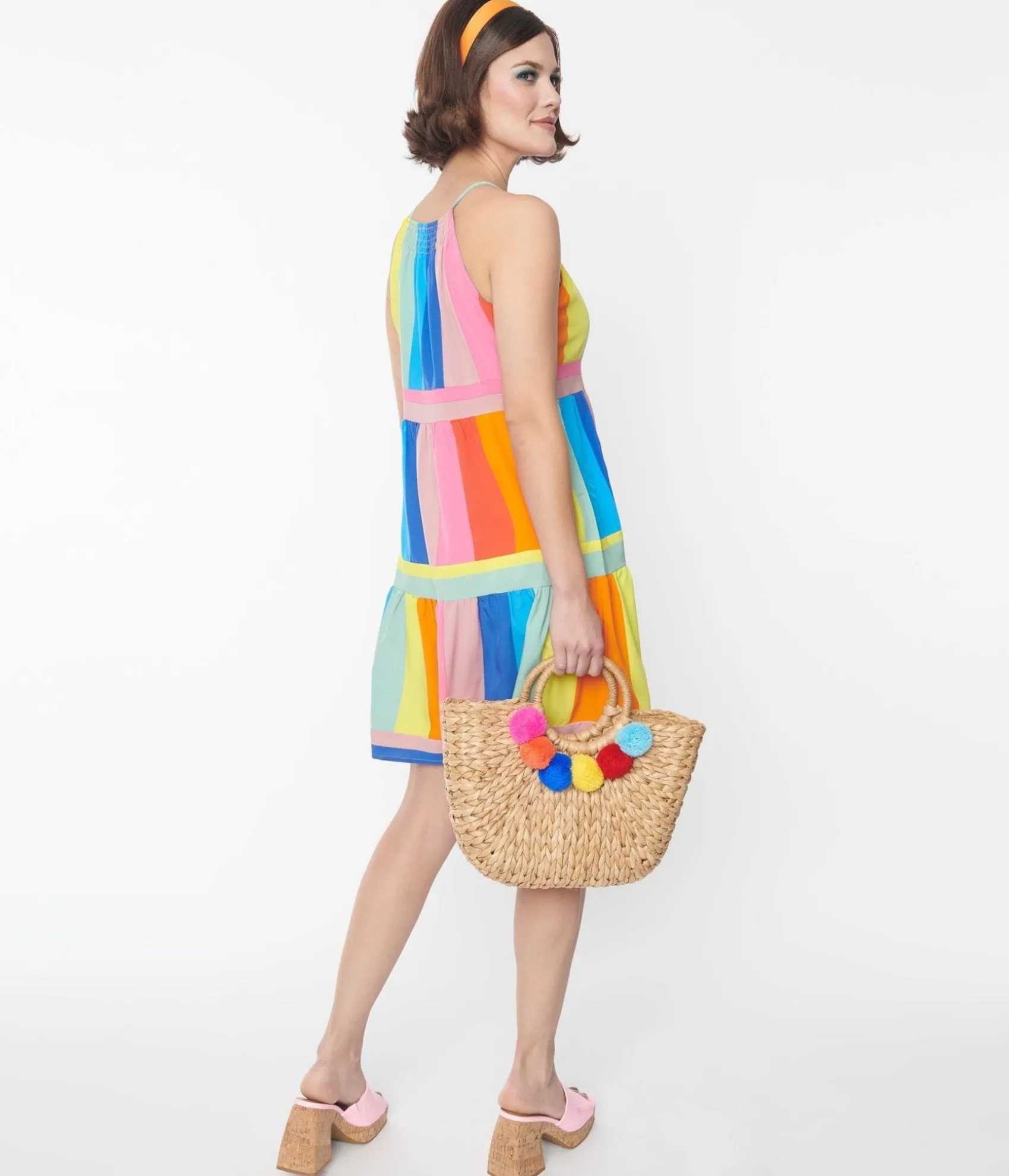 Unique Vintage Rainbow Striped Shift Dress Sale