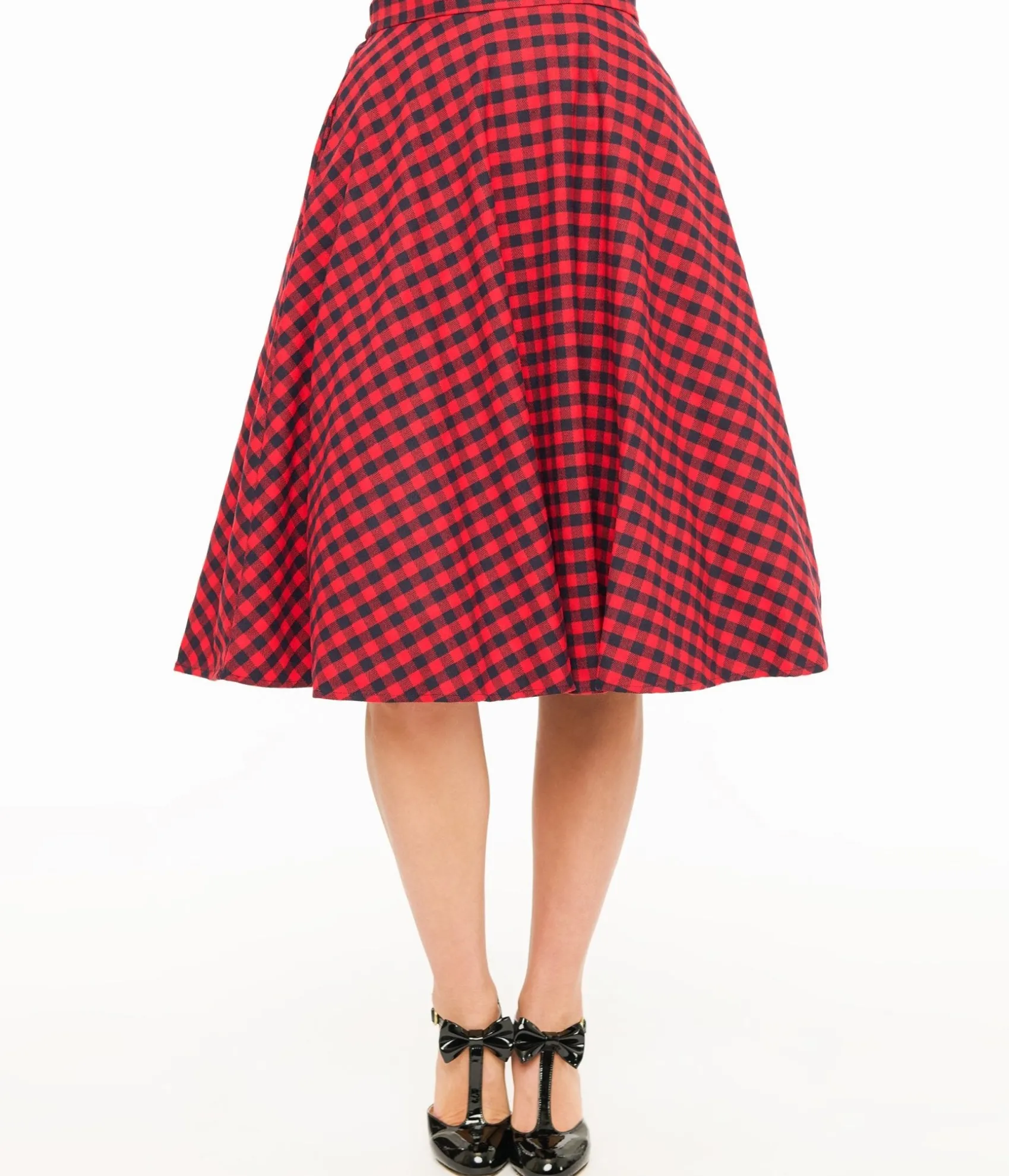 Unique Vintage Red & Black Plaid Midi Skirt Sale