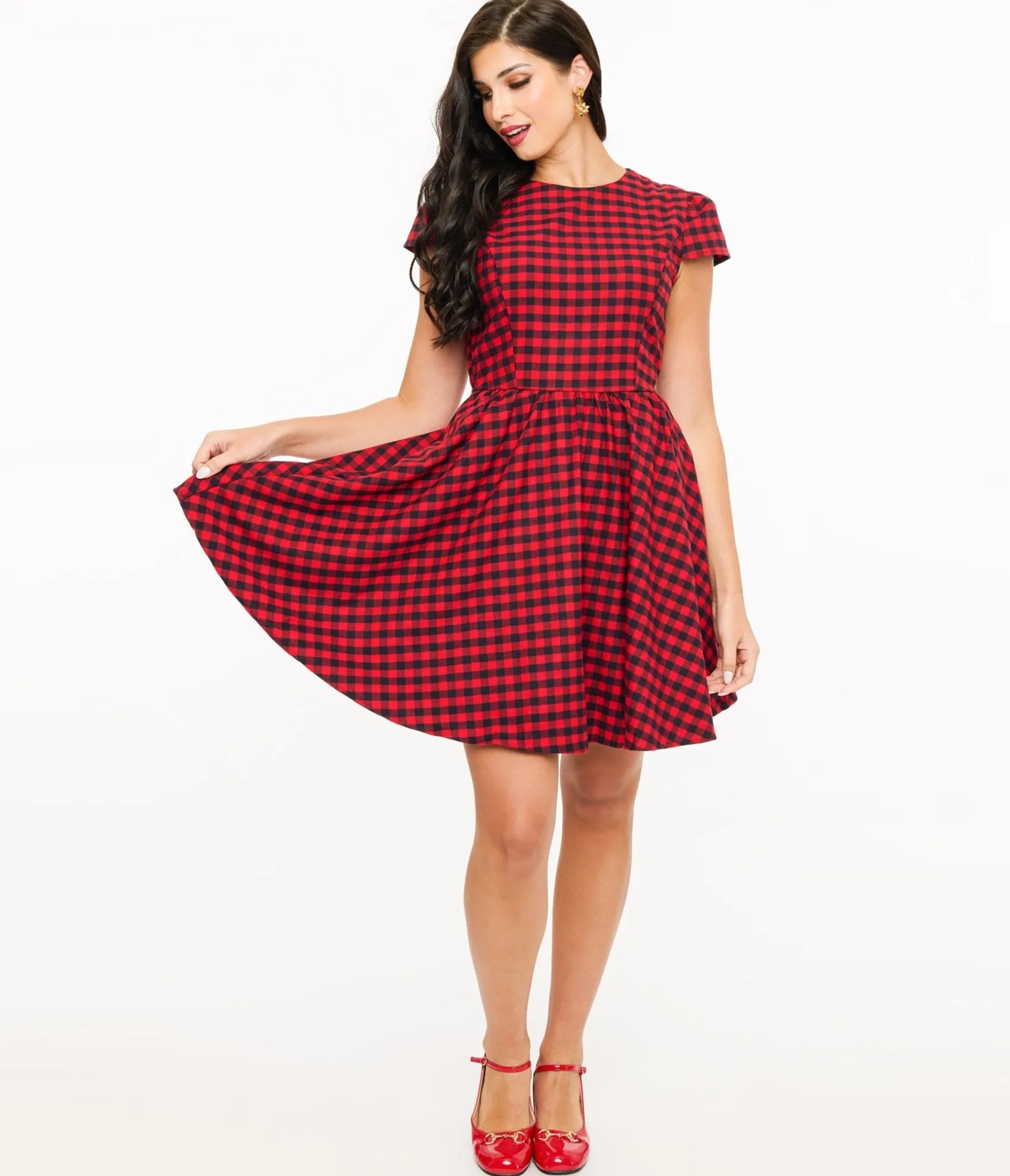 Unique Vintage Red & Black Plaid Mini Dress Best