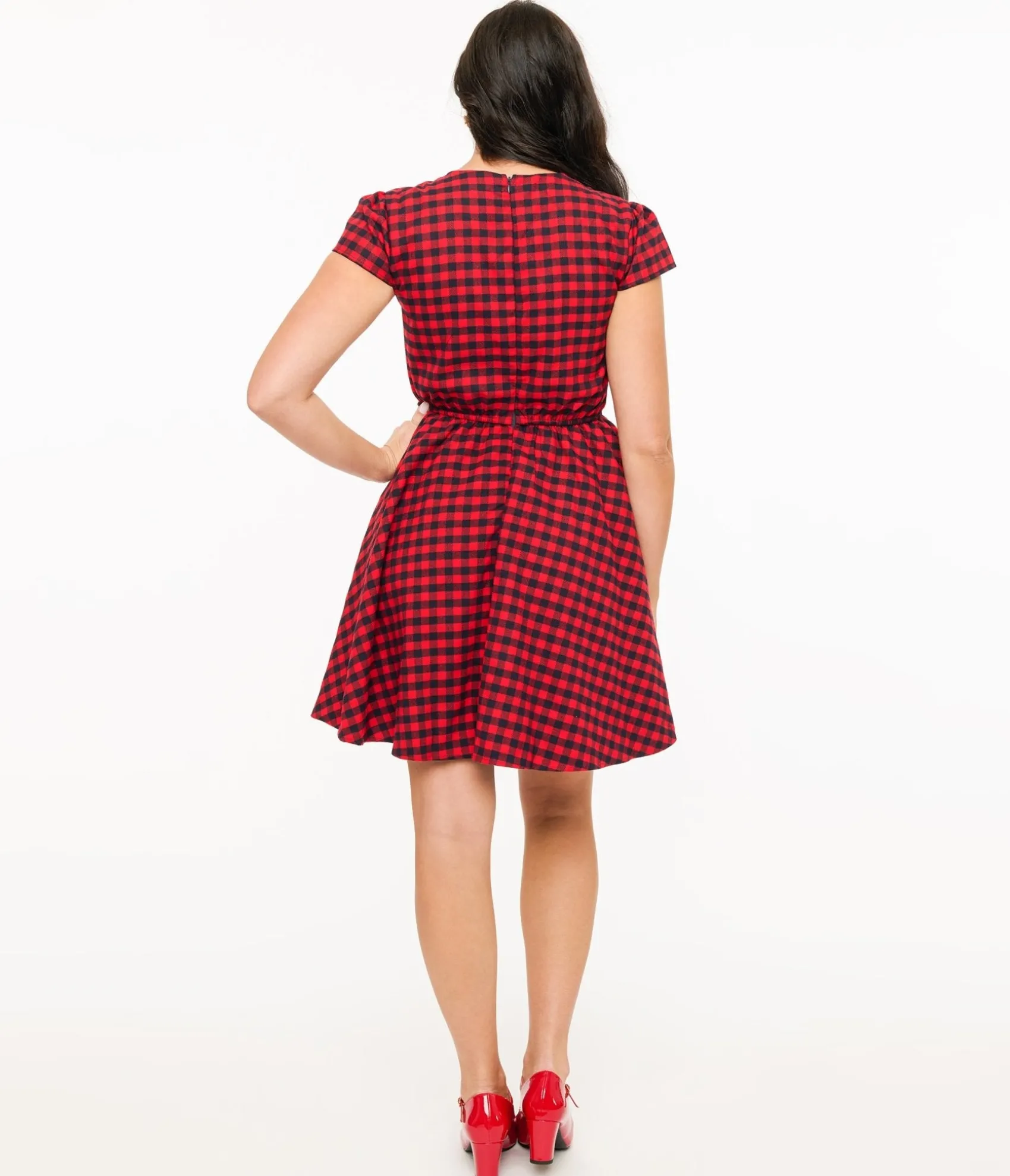 Unique Vintage Red & Black Plaid Mini Dress Best