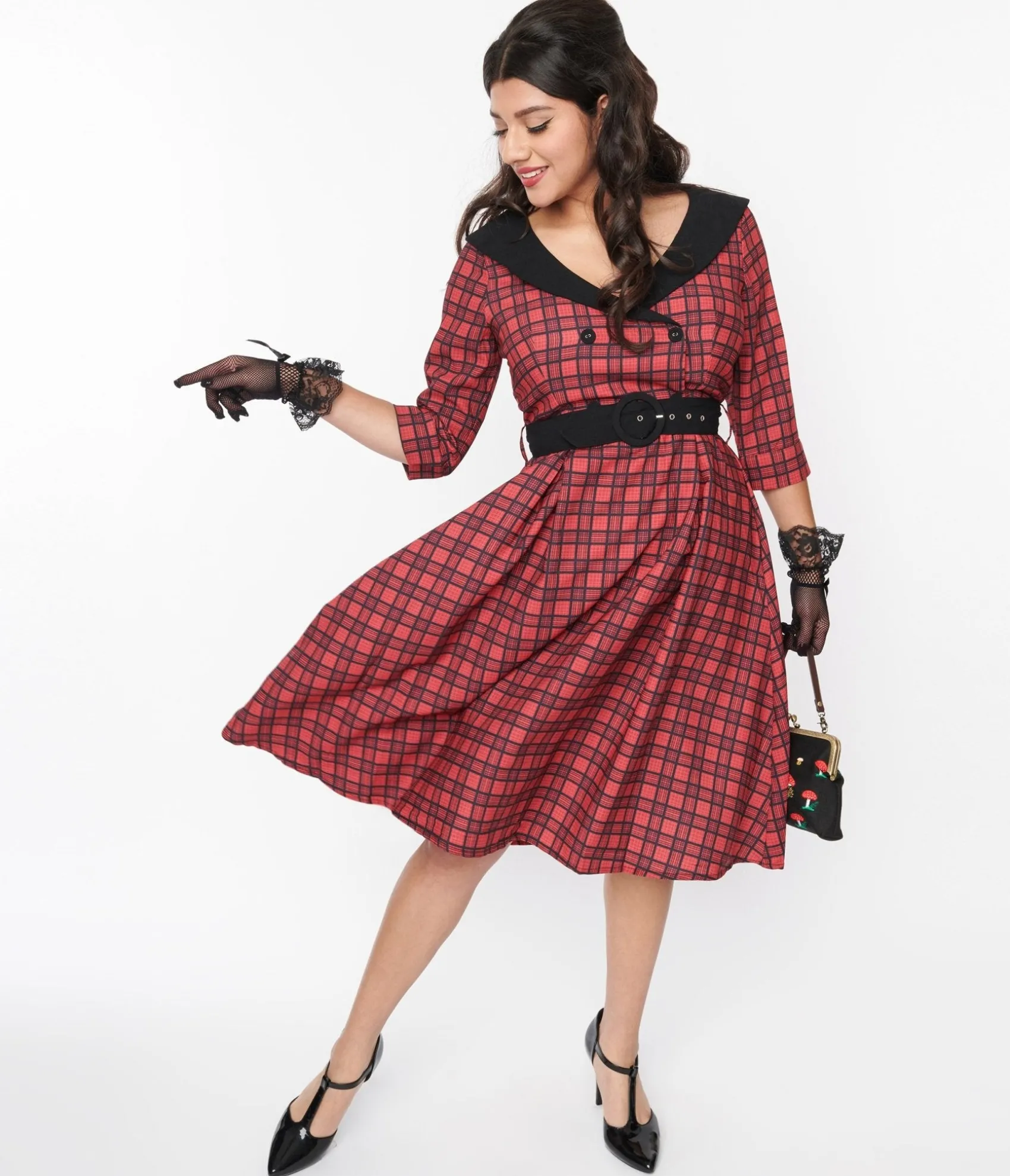 Unique Vintage Red & Black Plaid Rakeel Swing Dress Best Sale