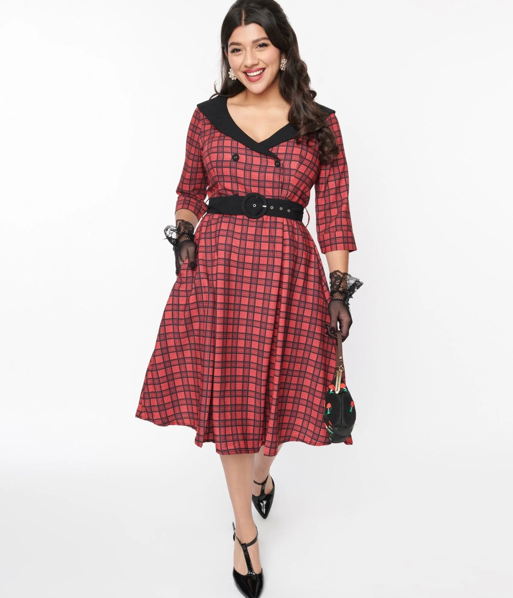 Unique Vintage Red & Black Plaid Rakeel Swing Dress Best Sale