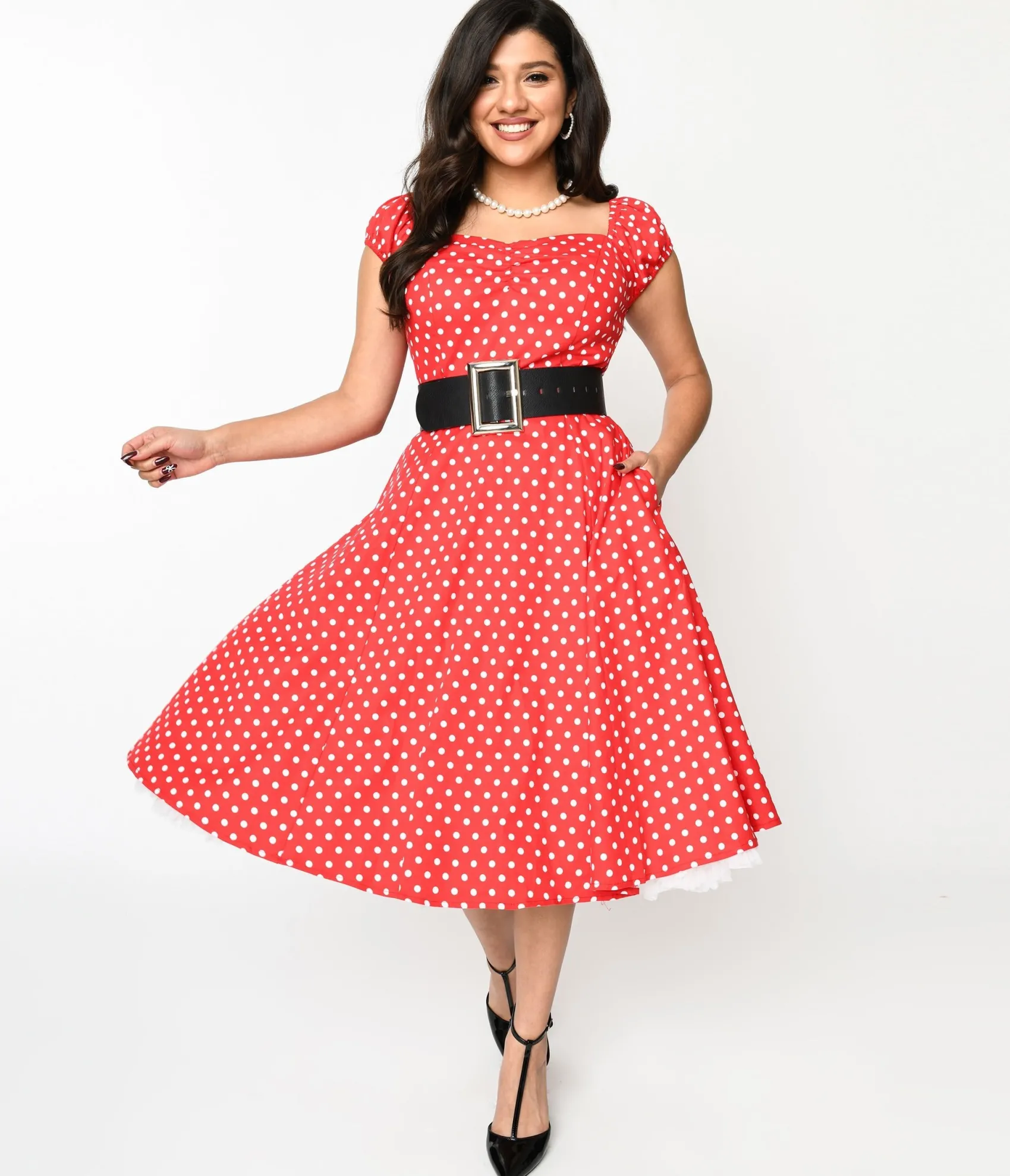 Unique Vintage Red & White Polka Dot Sweet Spot Swing Dress Online