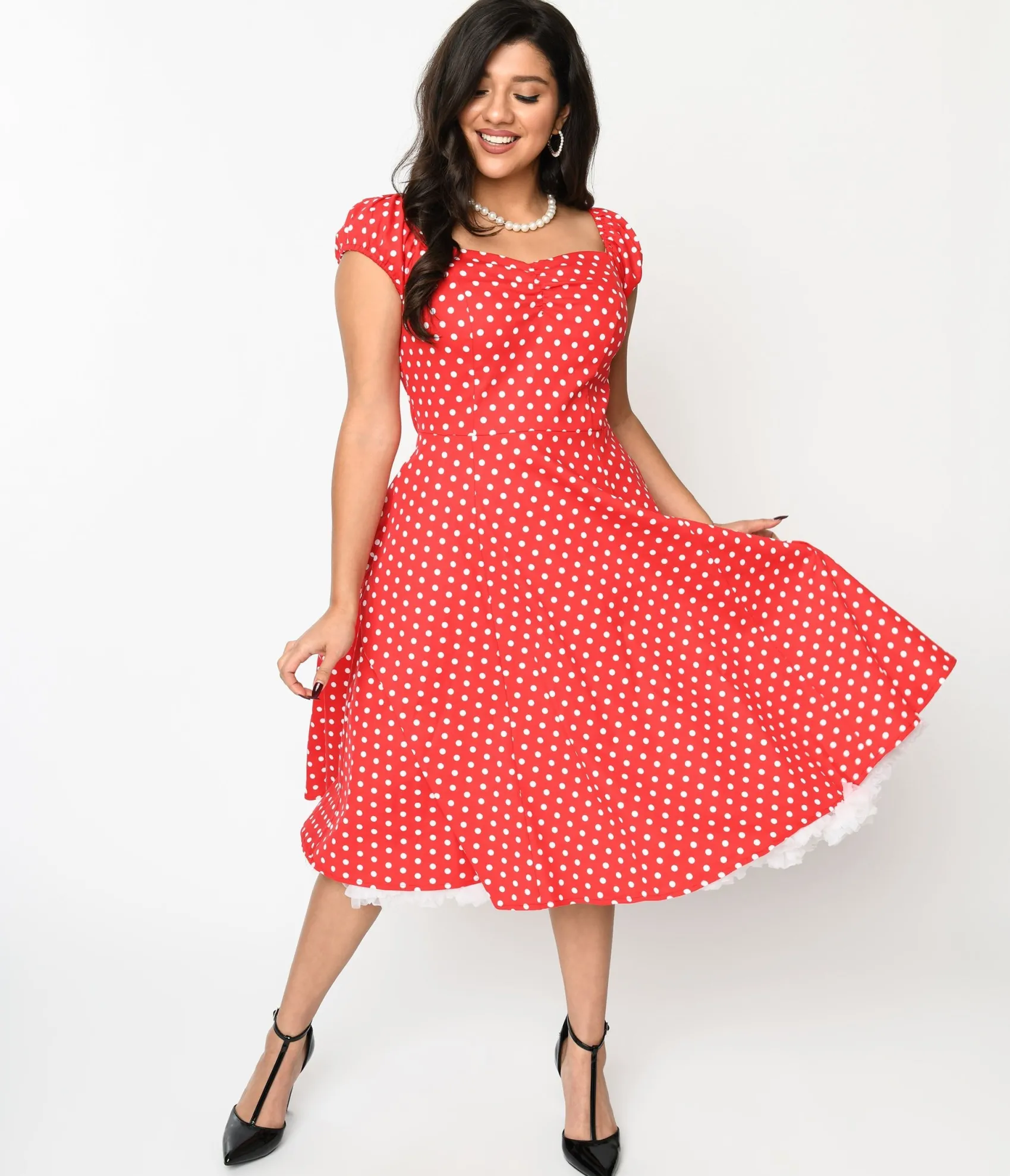 Unique Vintage Red & White Polka Dot Sweet Spot Swing Dress Online