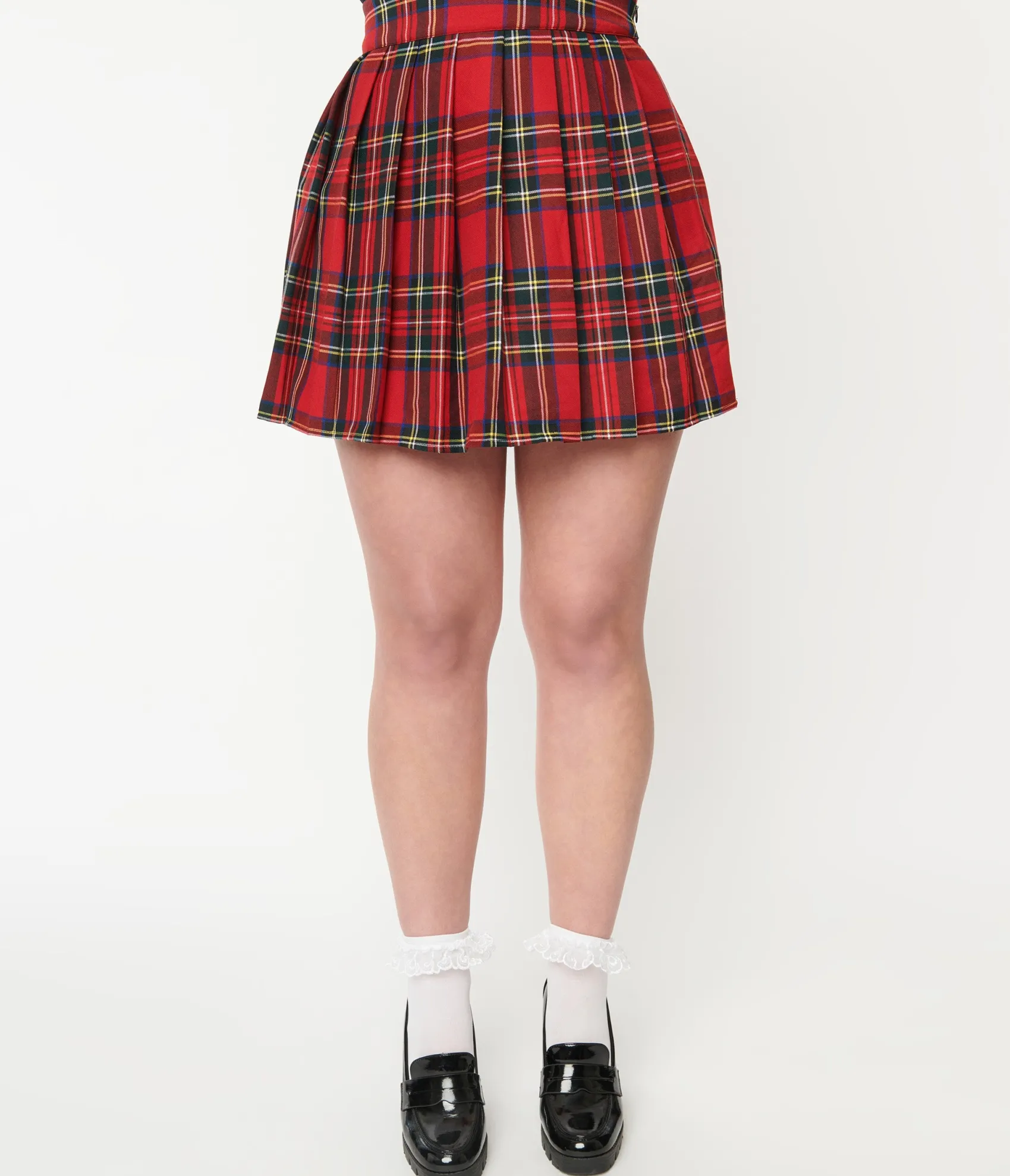 Unique Vintage Red Plaid Pleated Mini Skirt Discount