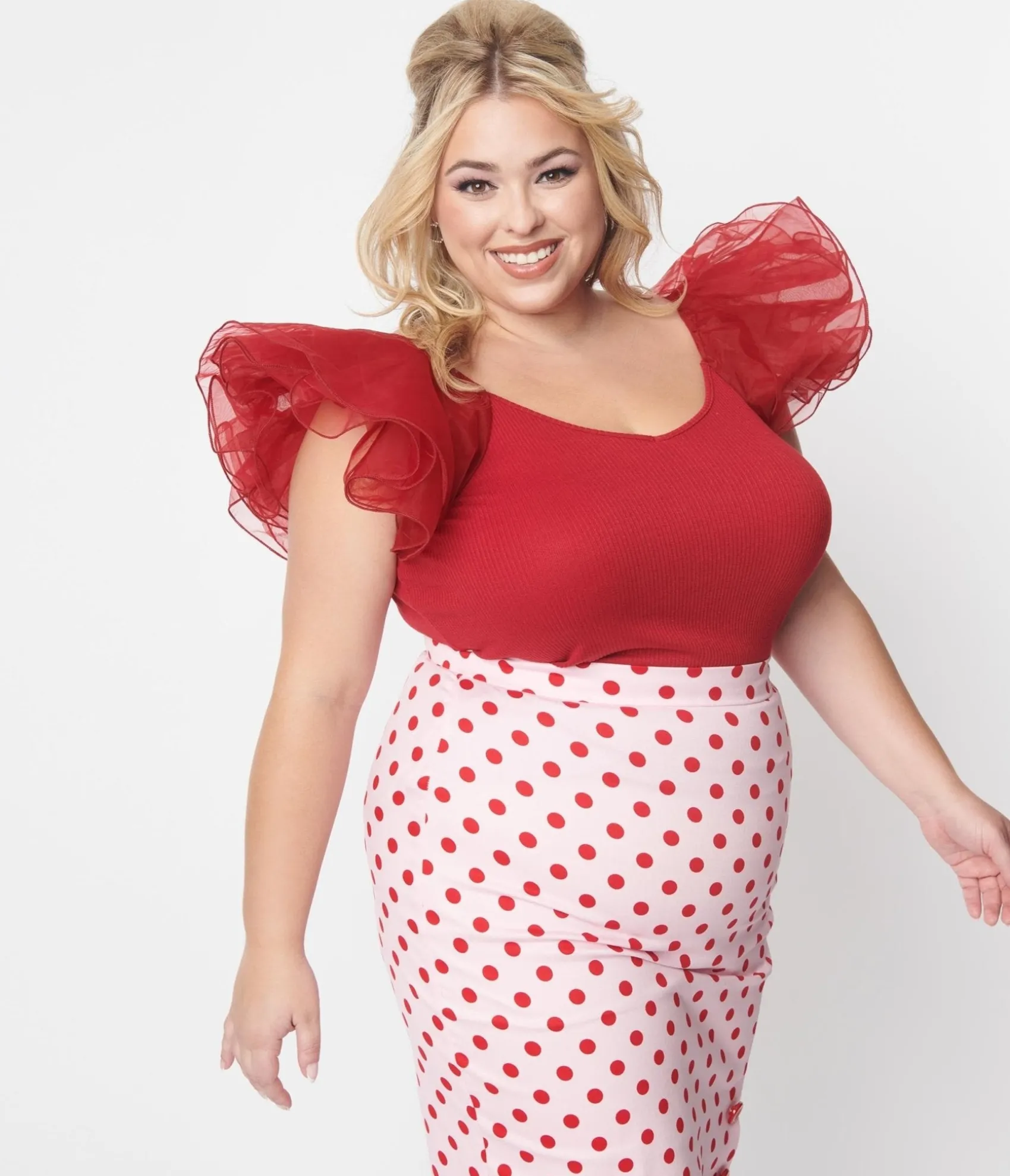Unique Vintage Red Ribbed Dramatic Sleeve Lennon Top Shop
