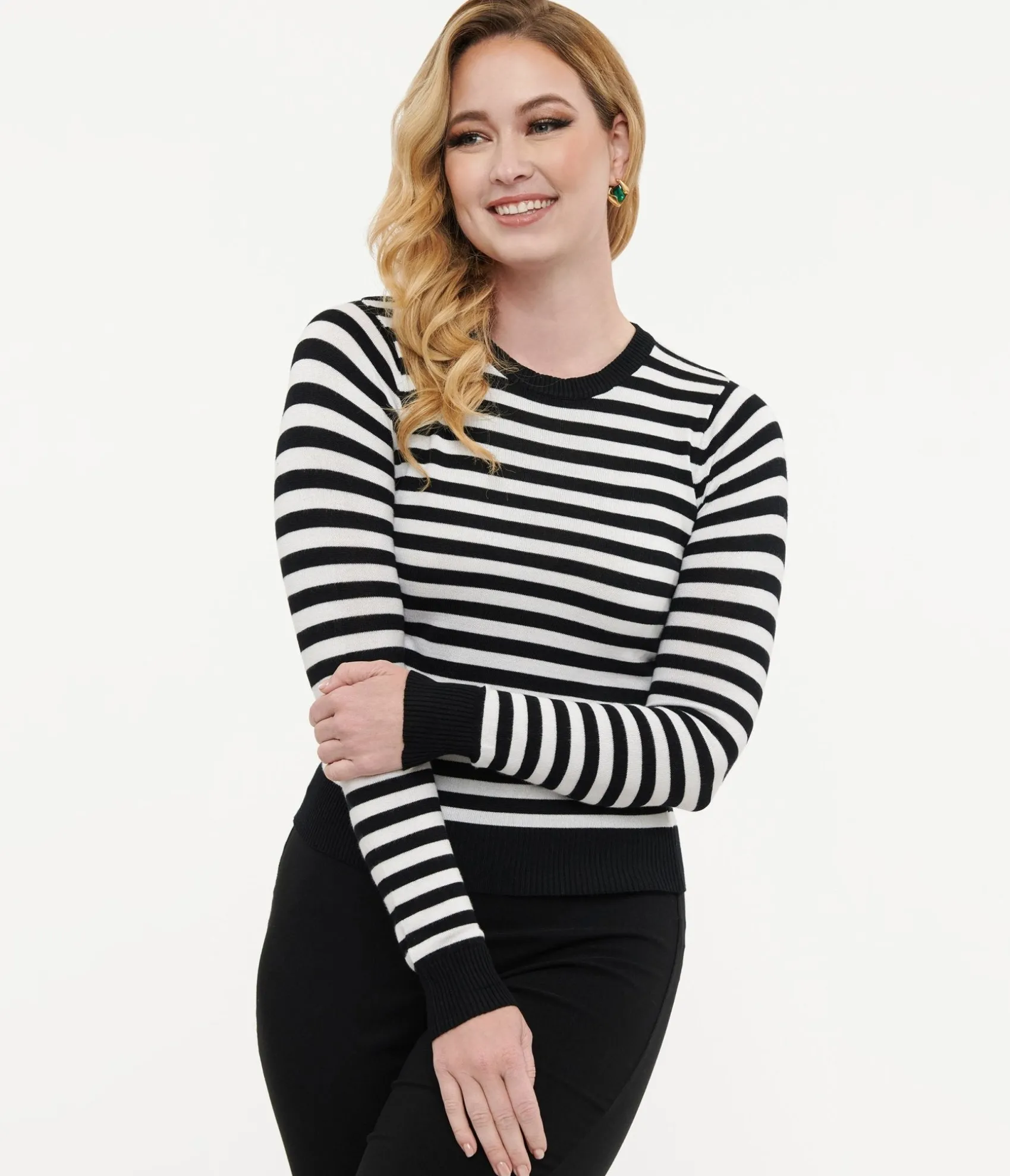Unique Vintage Retro Style Black & White Stripe Long Sleeve Knit Sweater Top Cheap