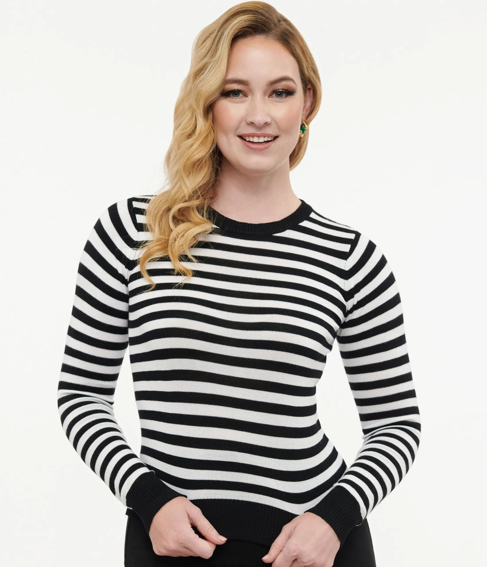 Unique Vintage Retro Style Black & White Stripe Long Sleeve Knit Sweater Top Cheap