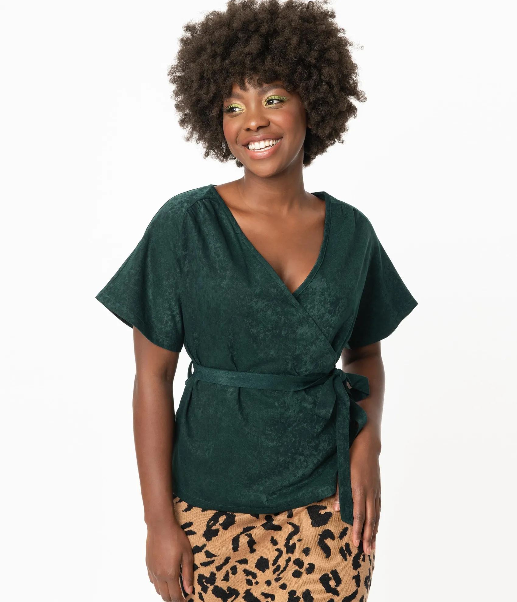 Unique Vintage Retro Style Emerald Tara Wrap Top Store