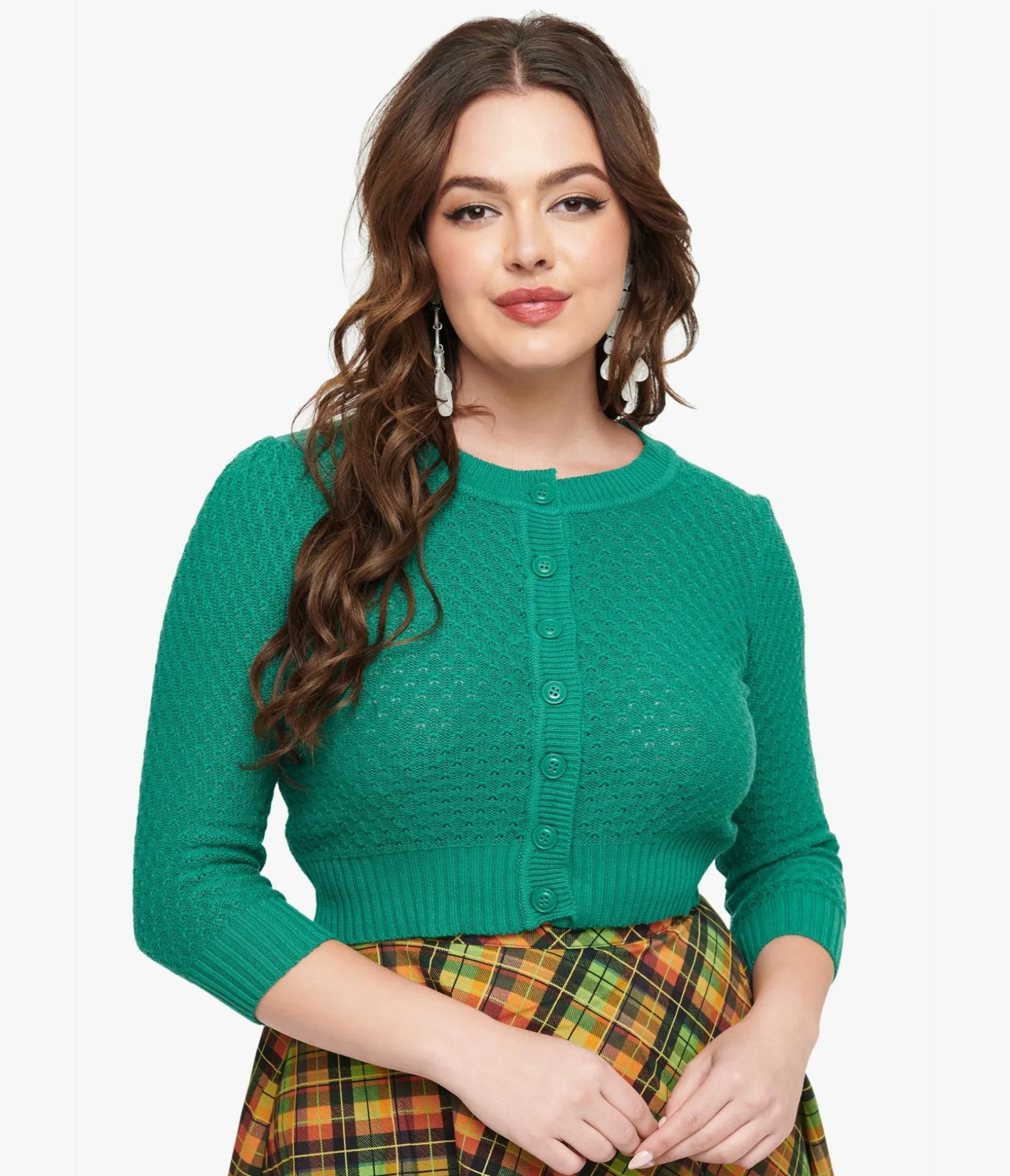 Unique Vintage Retro Style Kelly Green Crochet Cardigan Cheap