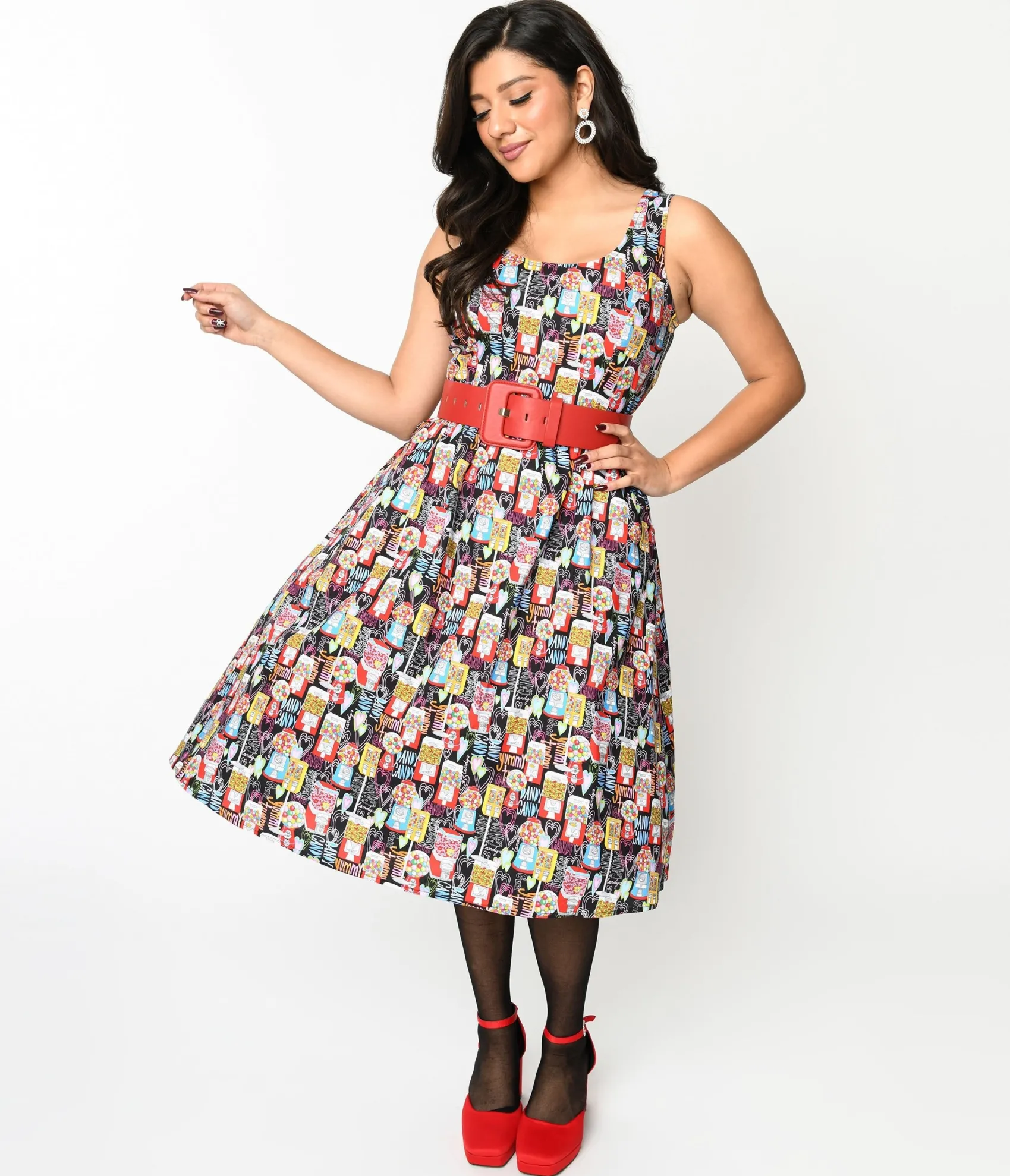 Unique Vintage Retrolicious Black Gumball Machine Swing Dress Sale