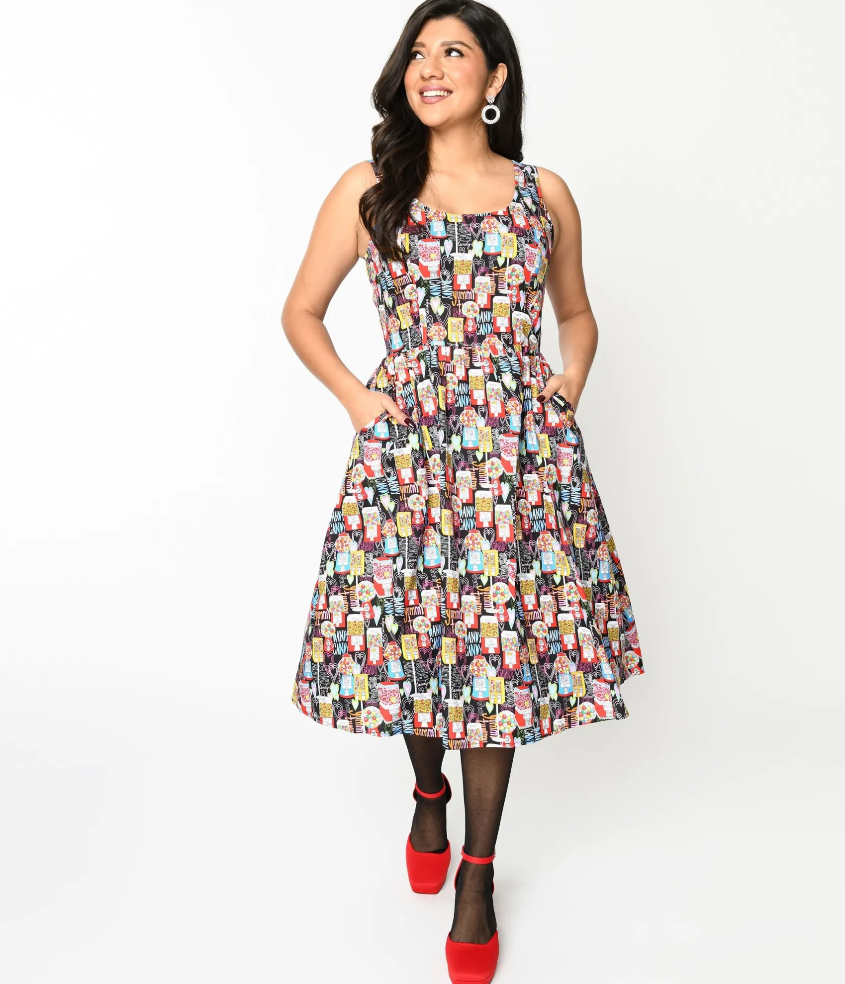 Unique Vintage Retrolicious Black Gumball Machine Swing Dress Sale