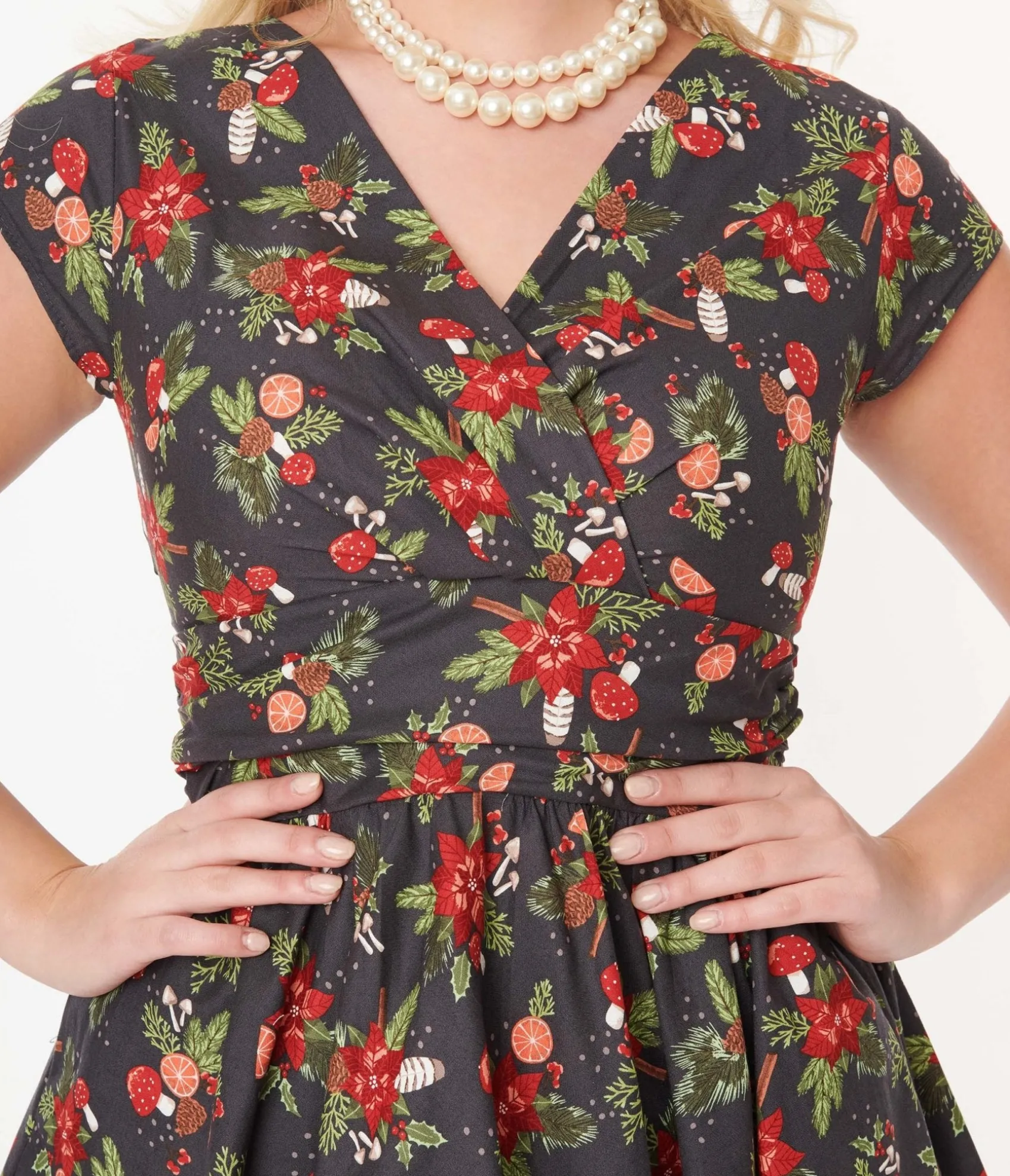 Unique Vintage Retrolicious Brown & Holiday Florals Greta Swing Dress Sale