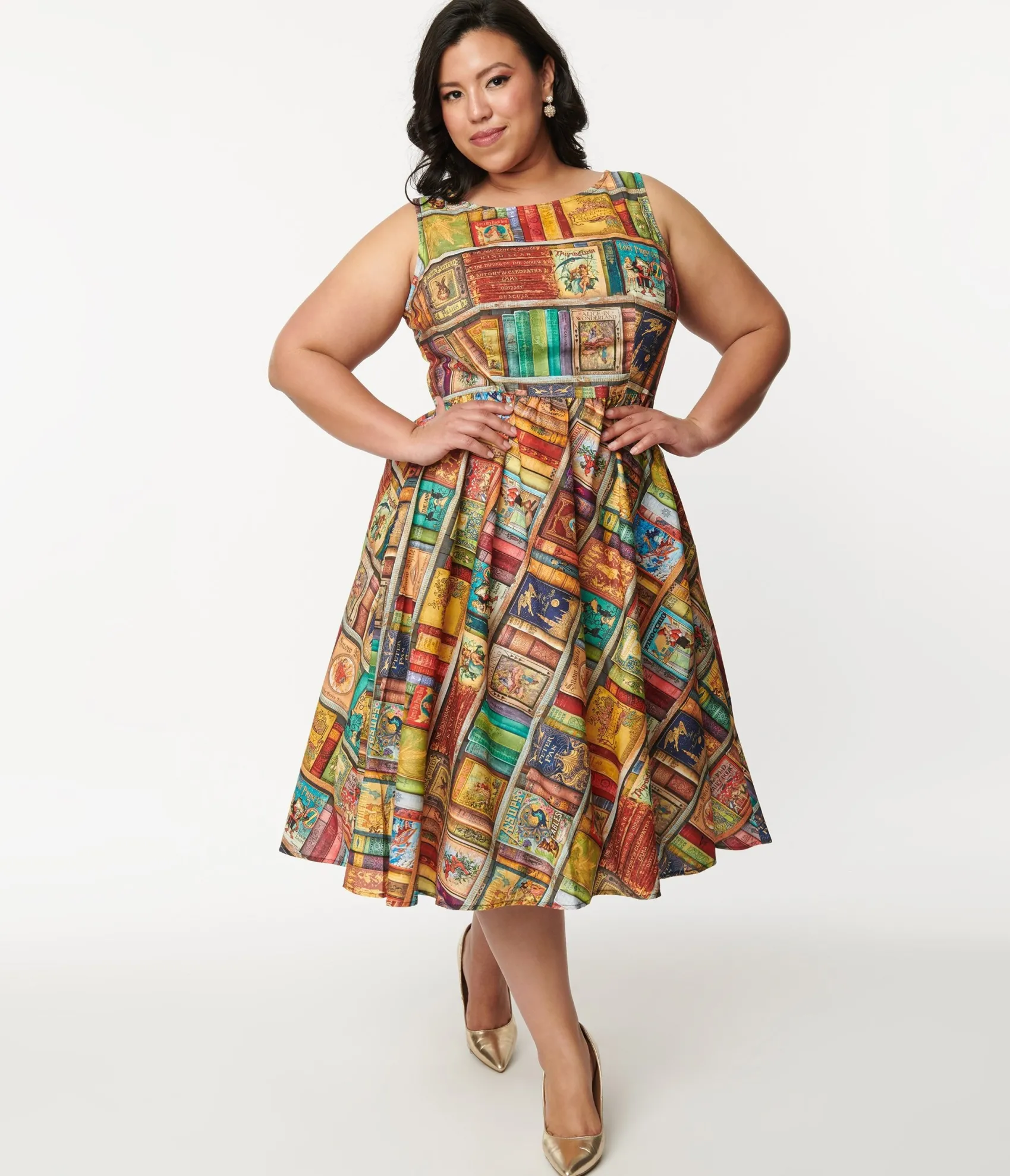 Unique Vintage Retrolicious Multicolor Fairytales Midi Dress Flash Sale